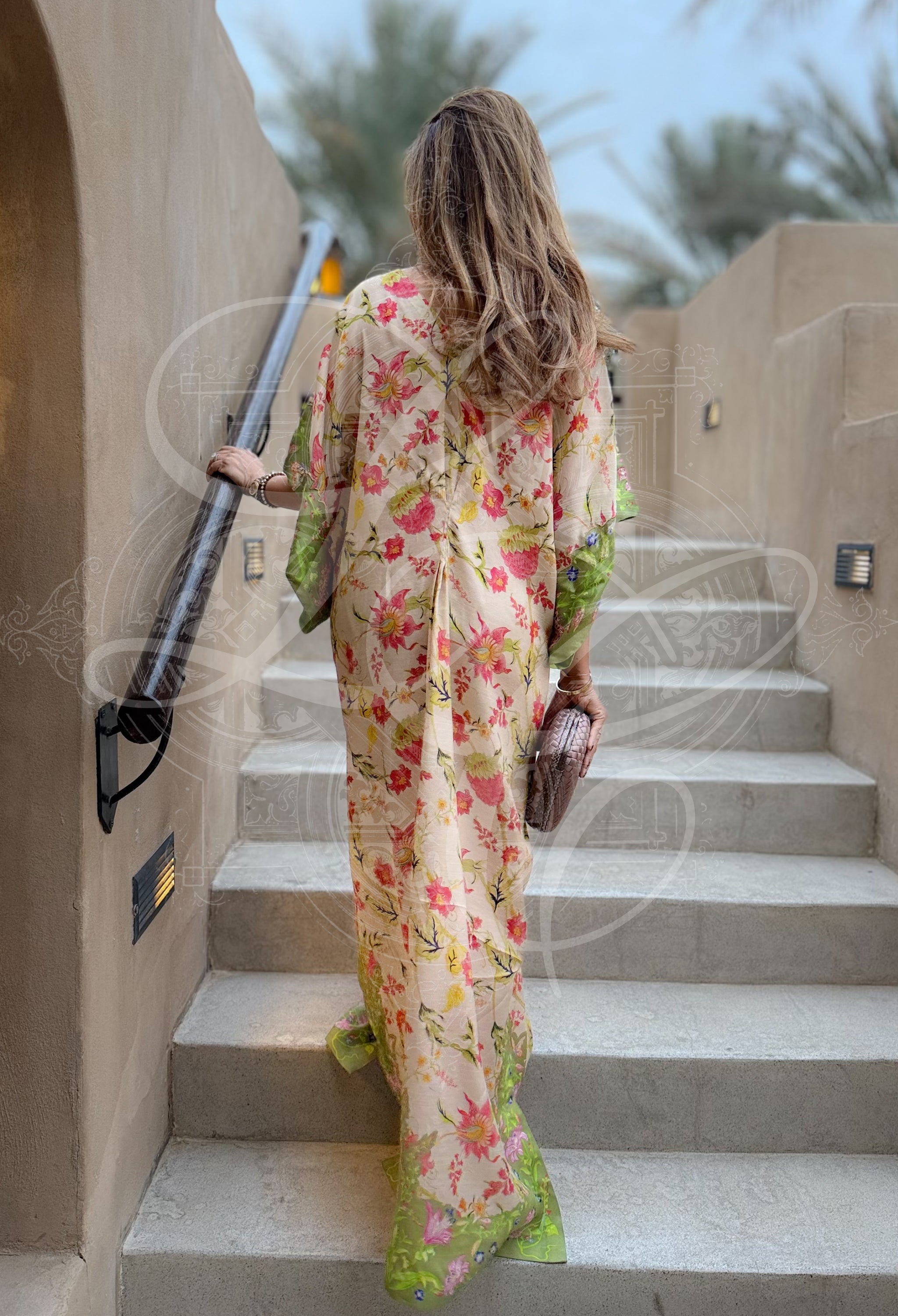 Off White Printed and Embellished Kaftan
