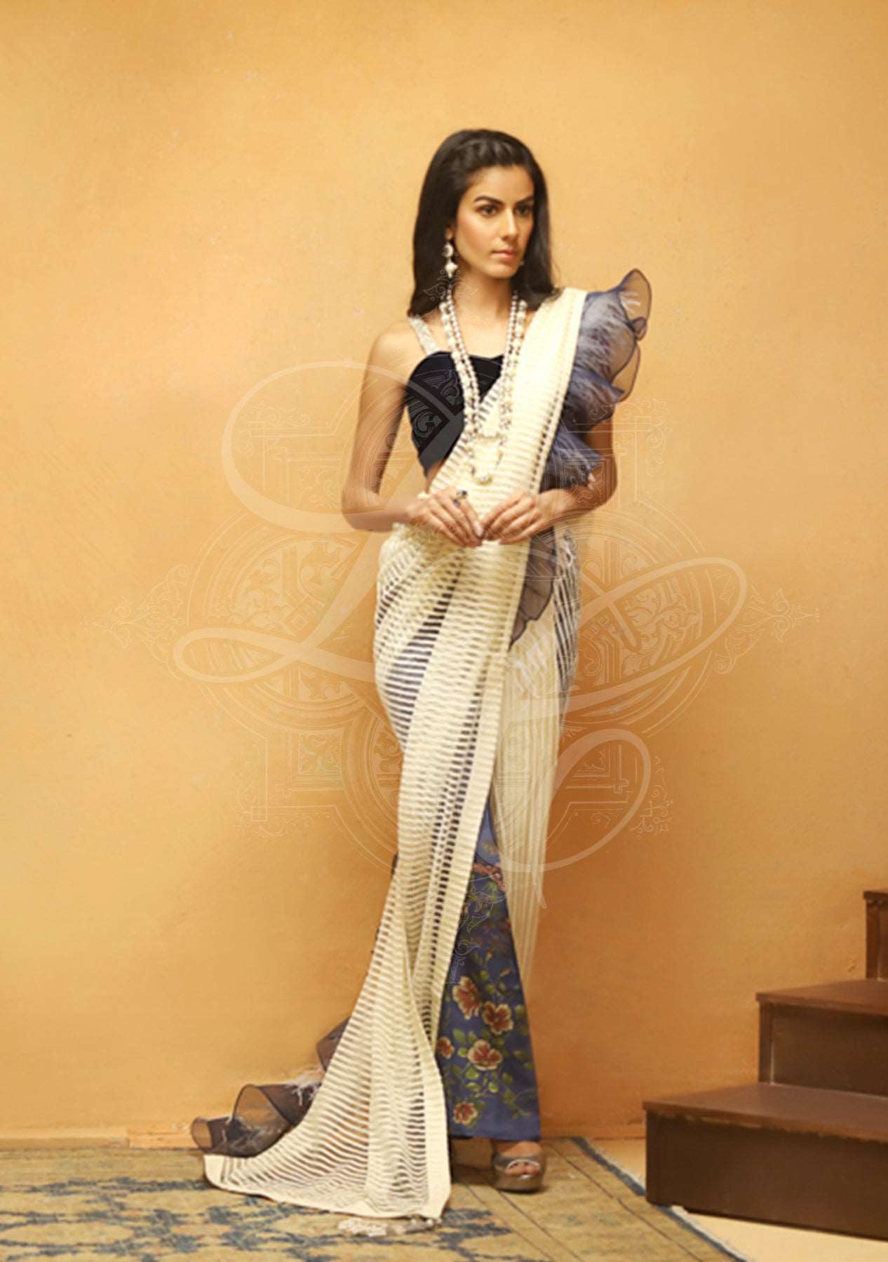 Stripped pant saree