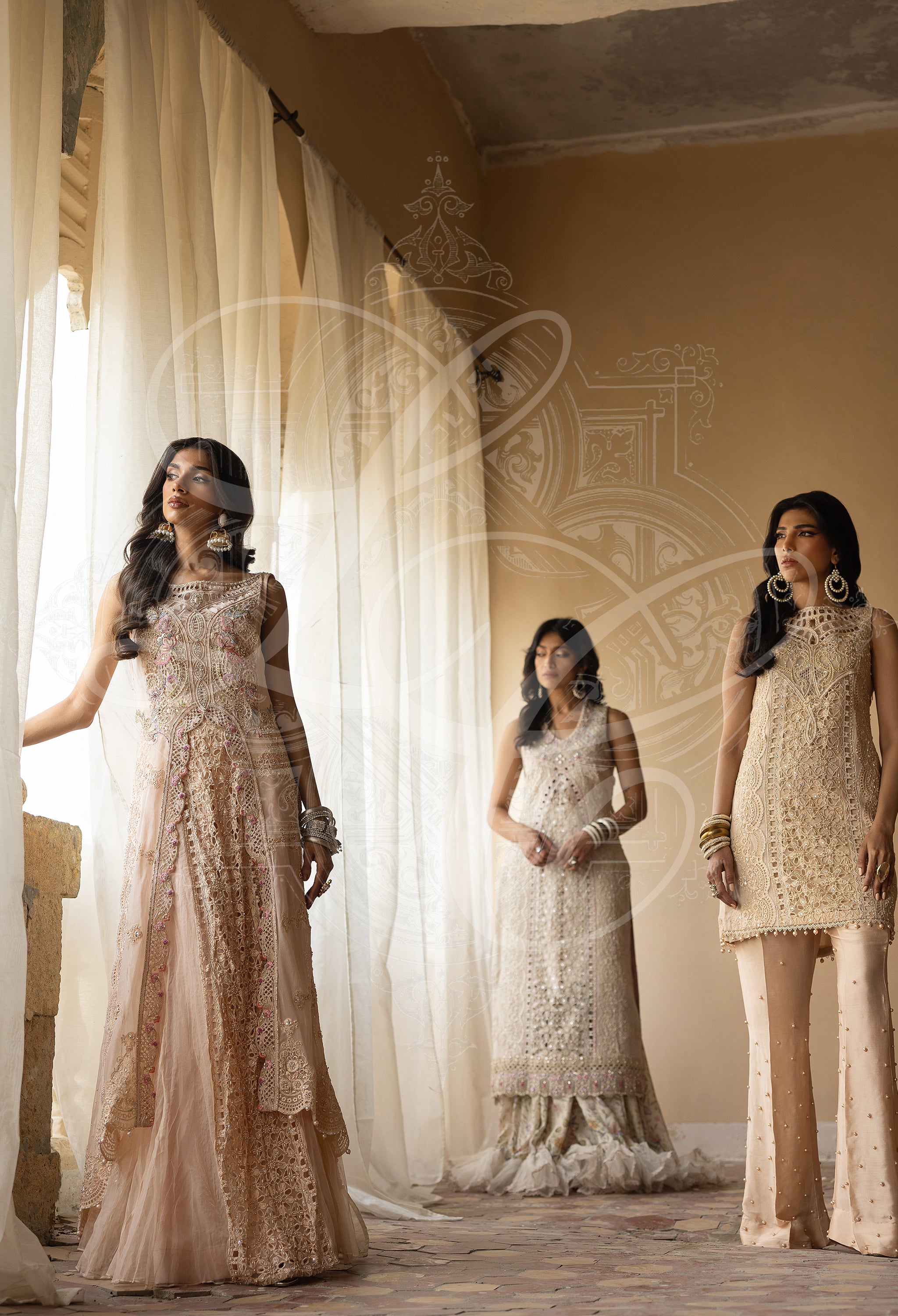 Shirin - Cutwork hi low shirt with crushed cutwork lehenga