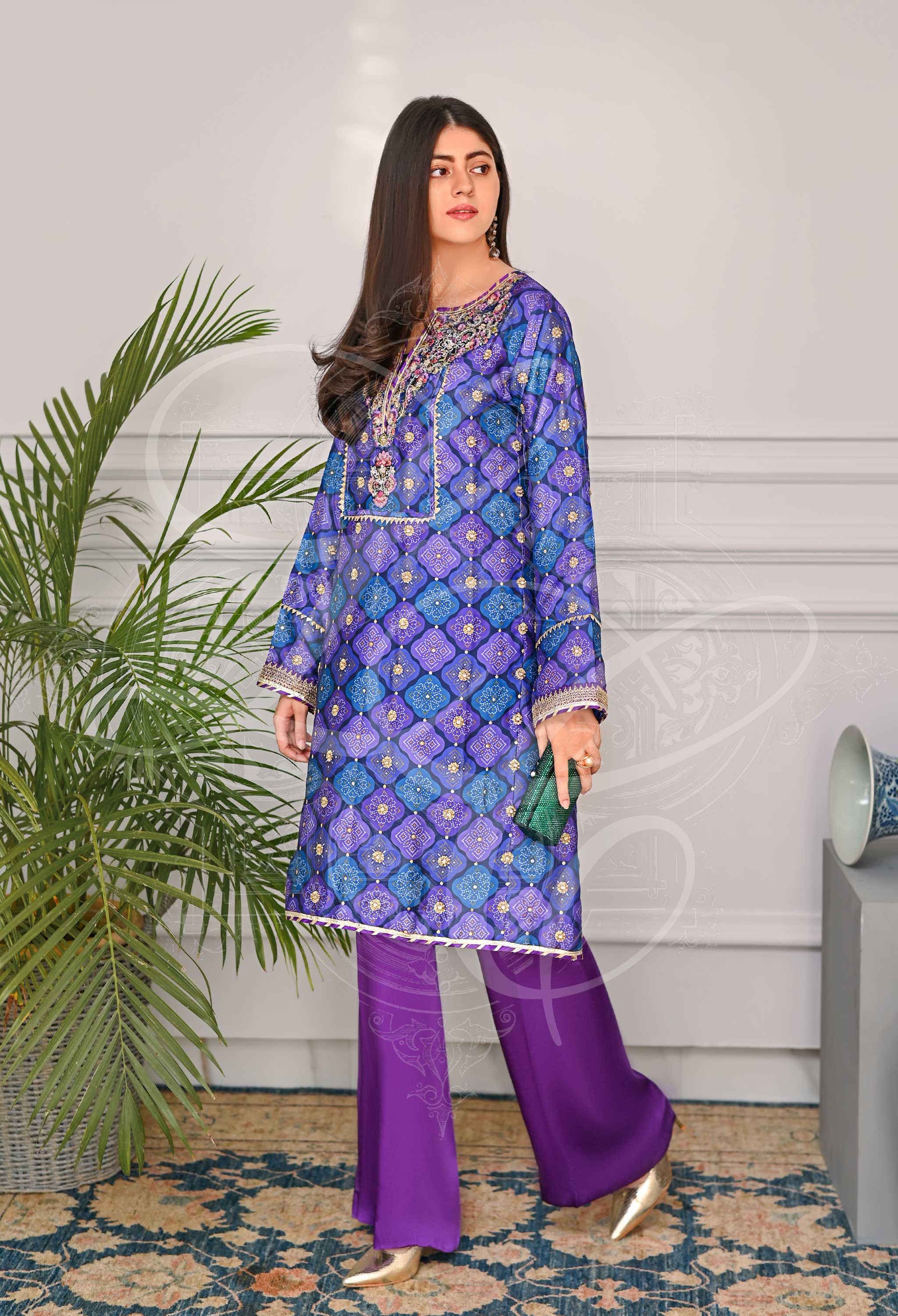 VIOLET AURA - Chundri Short Boxy Top With Chattapatti Sleeves