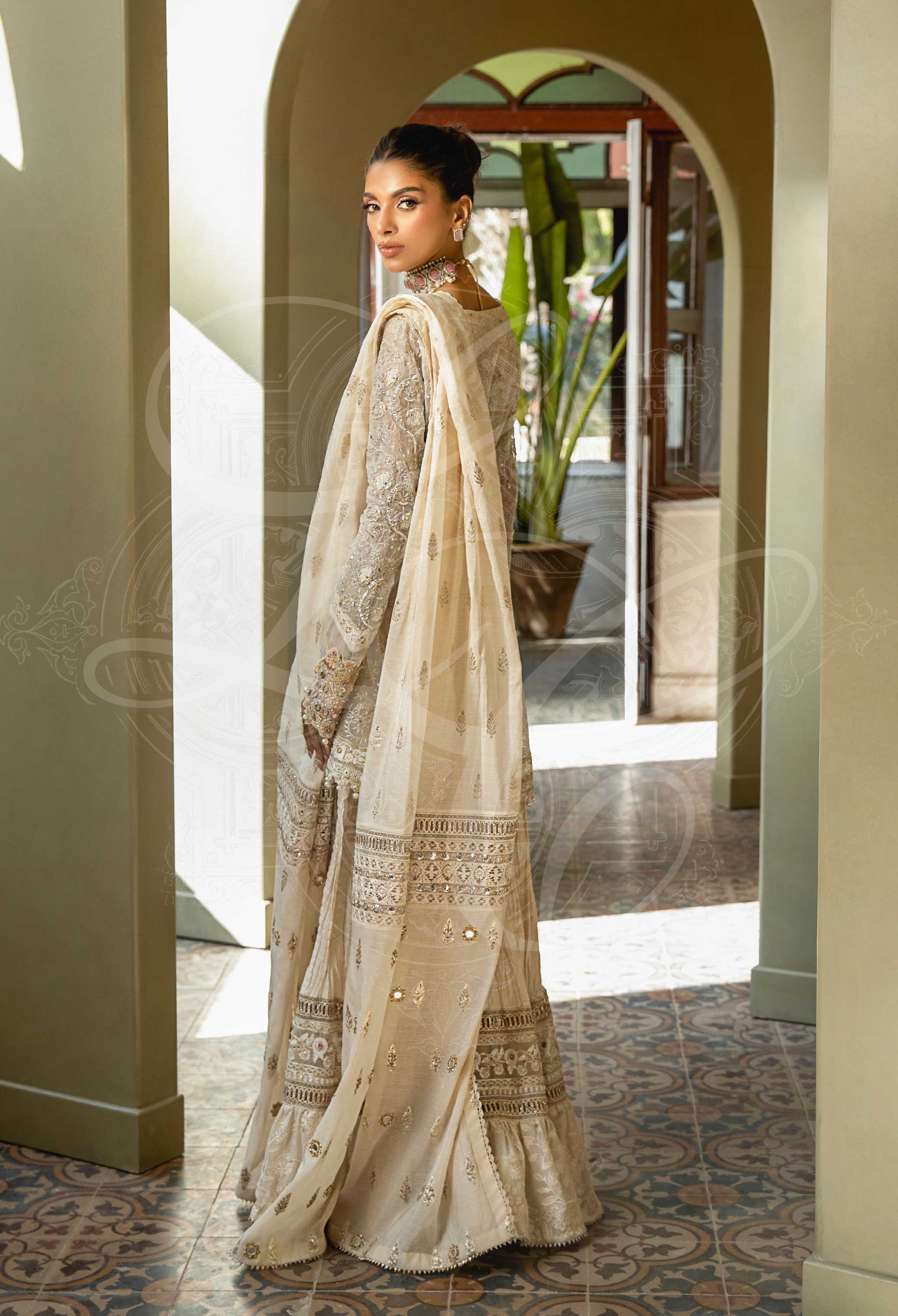 Zoya - Chikankari Kaamdaani Peplum Top With Gharara