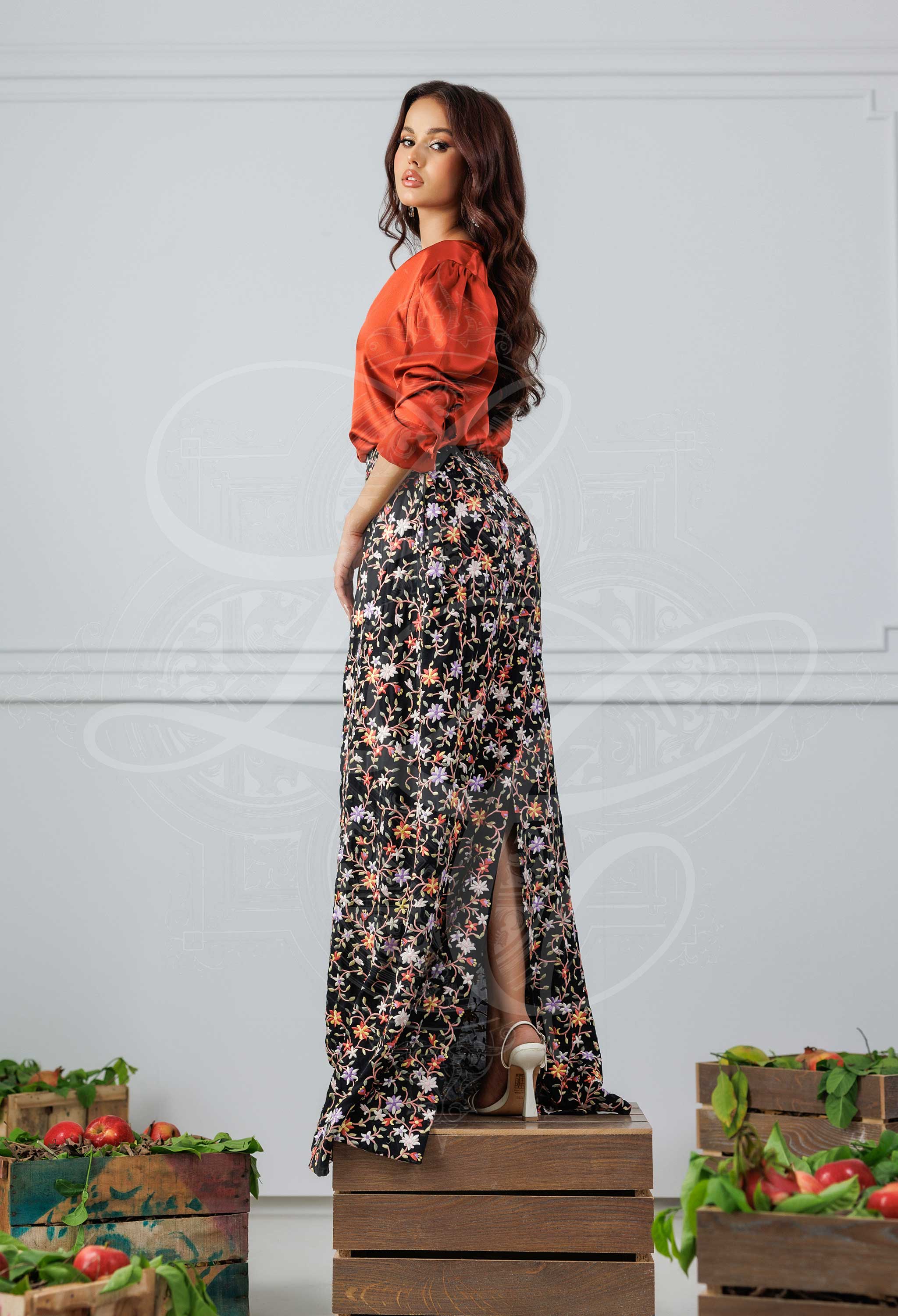 CELIA - Chamois silk blouse with Gara work Skirt
