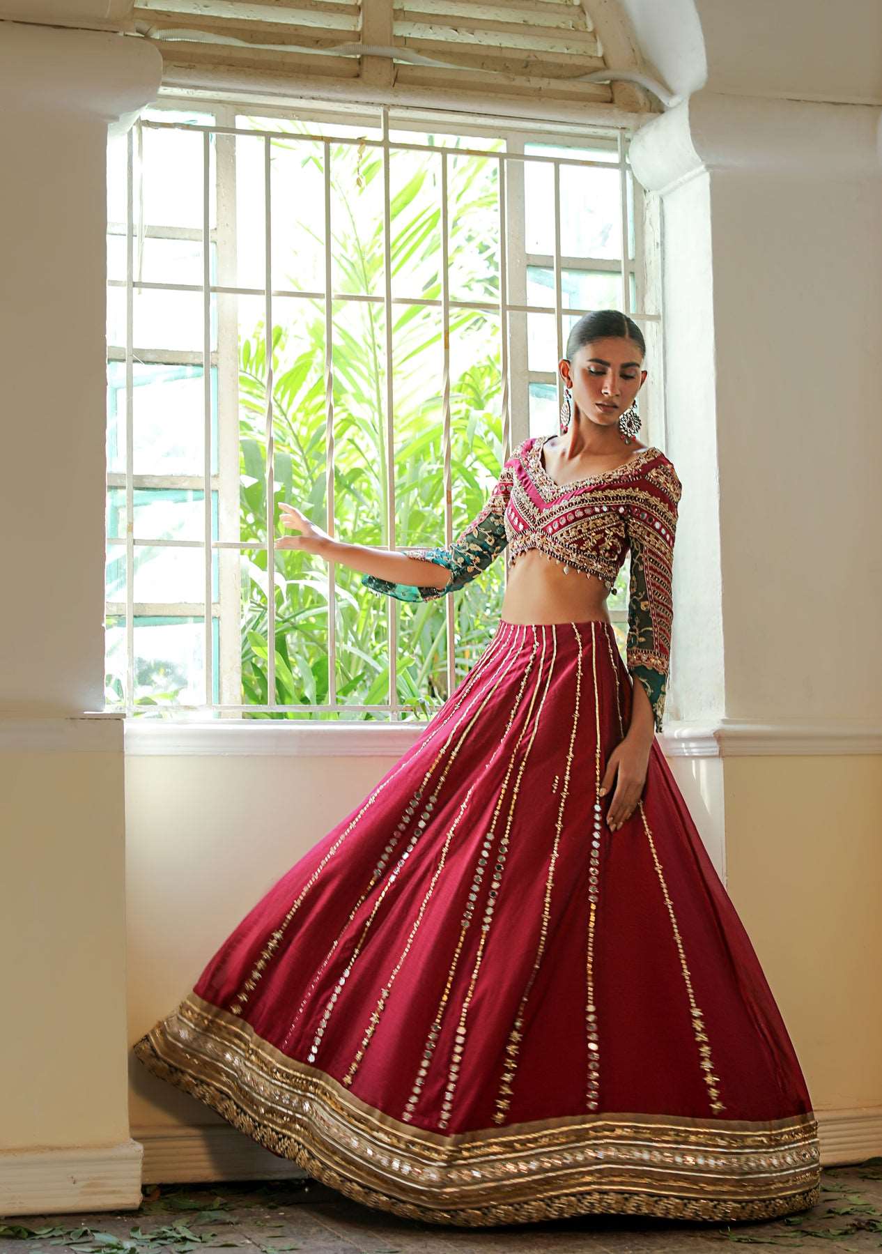 Fuchsia pink lehenga choli with green dupatta