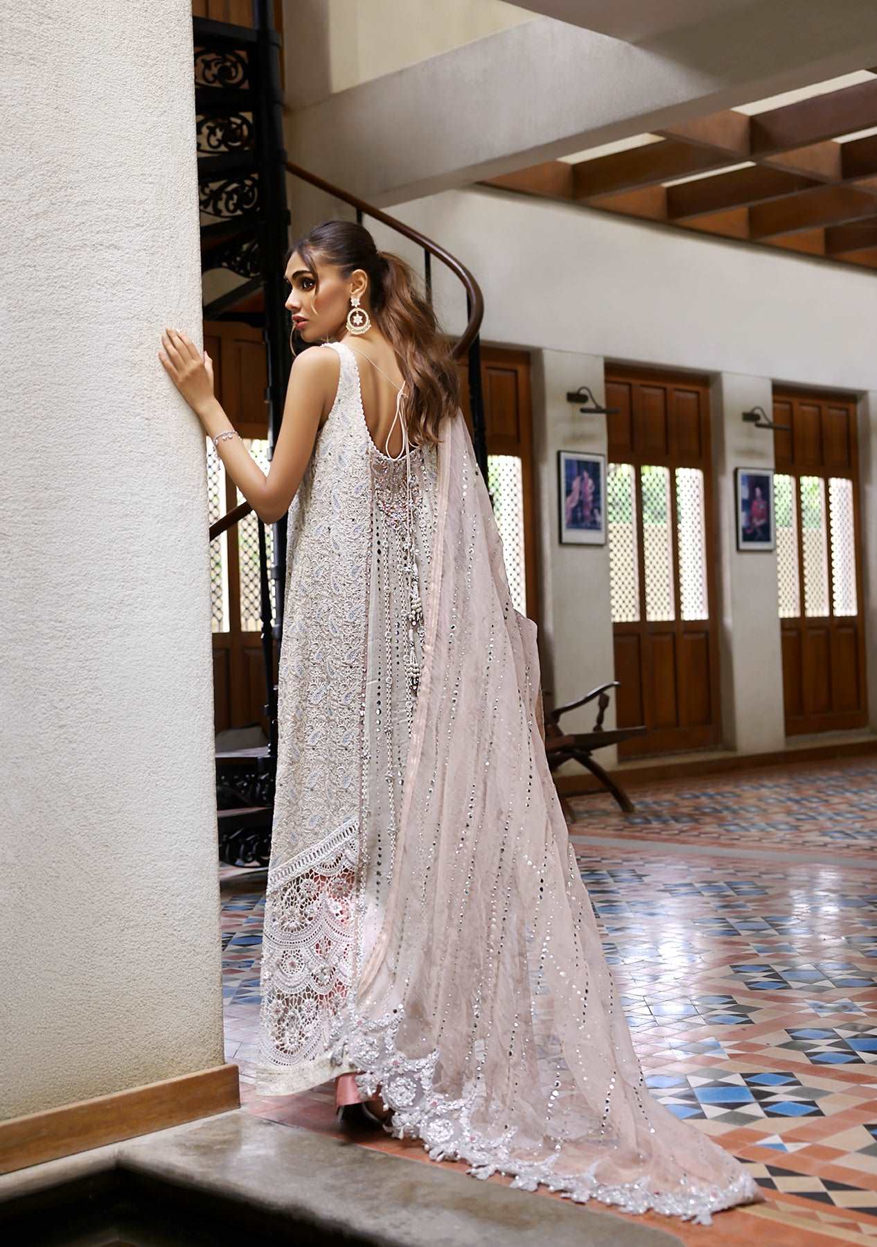 Chikankari long shirt with bootcut pants and dupatta