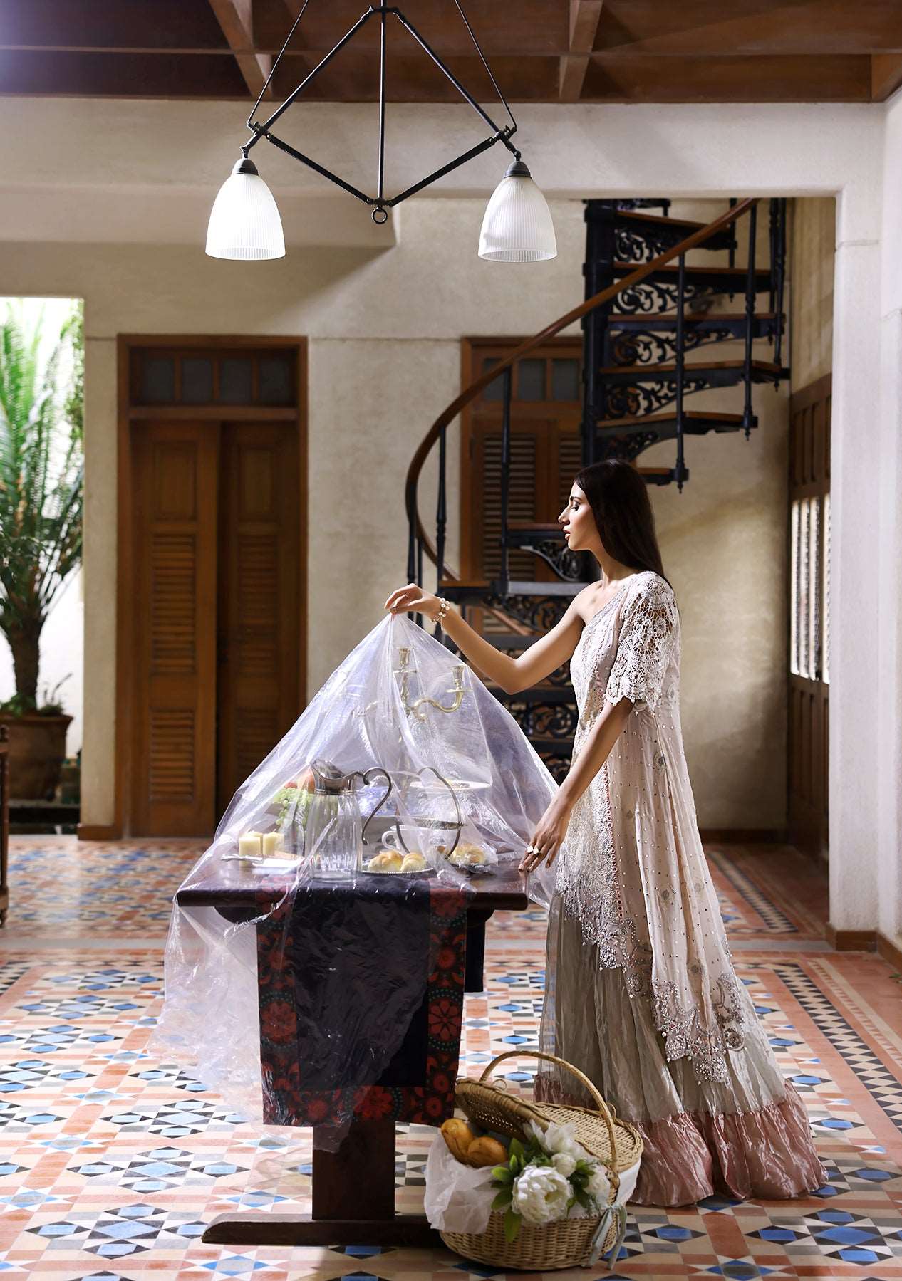 Chikankari asymmetric top with lehenga