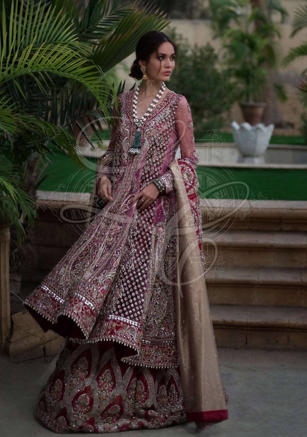 Pink, maroon and gold Kashmiri bridal