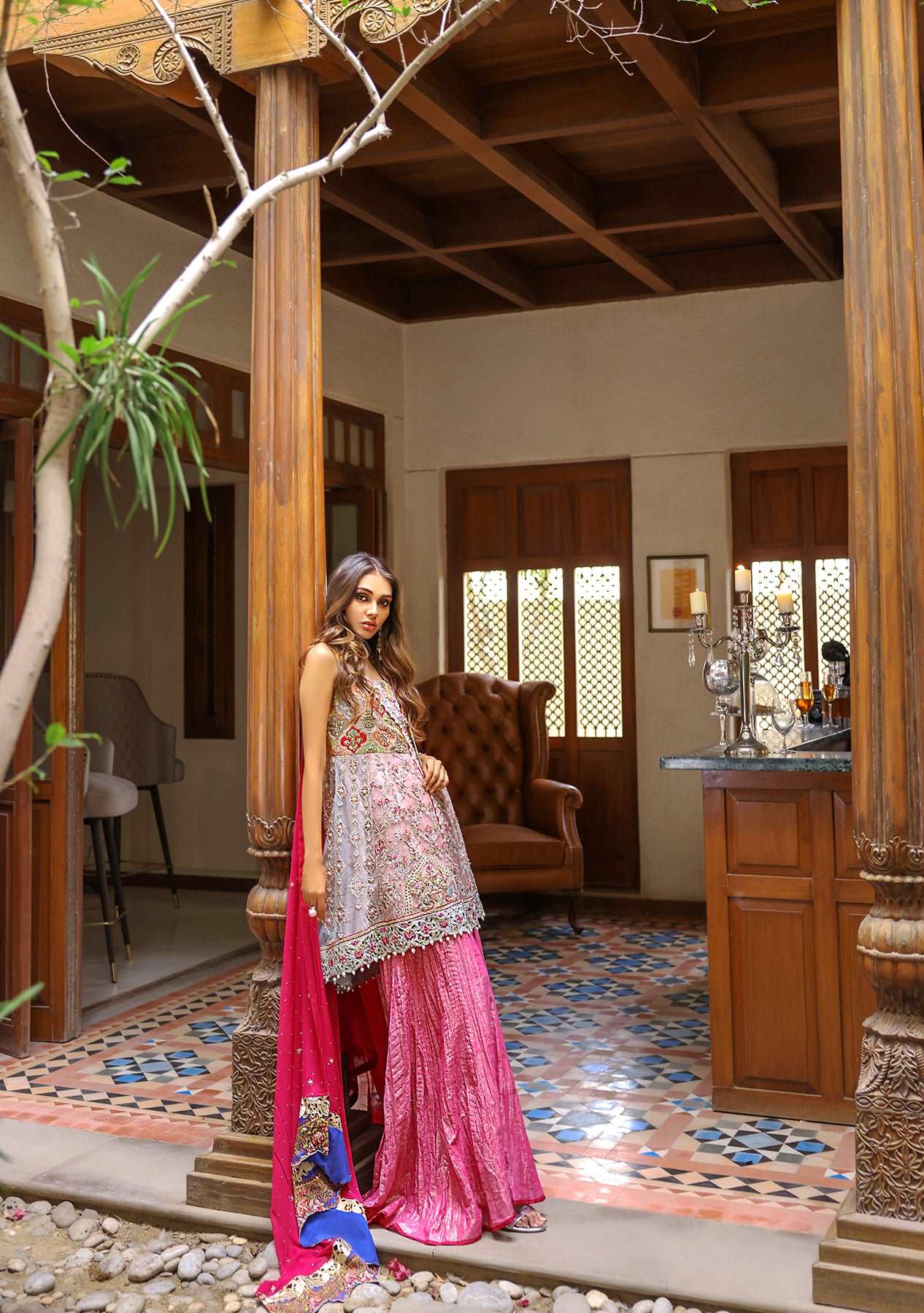 Wrap top with crushed gharara and dupatta