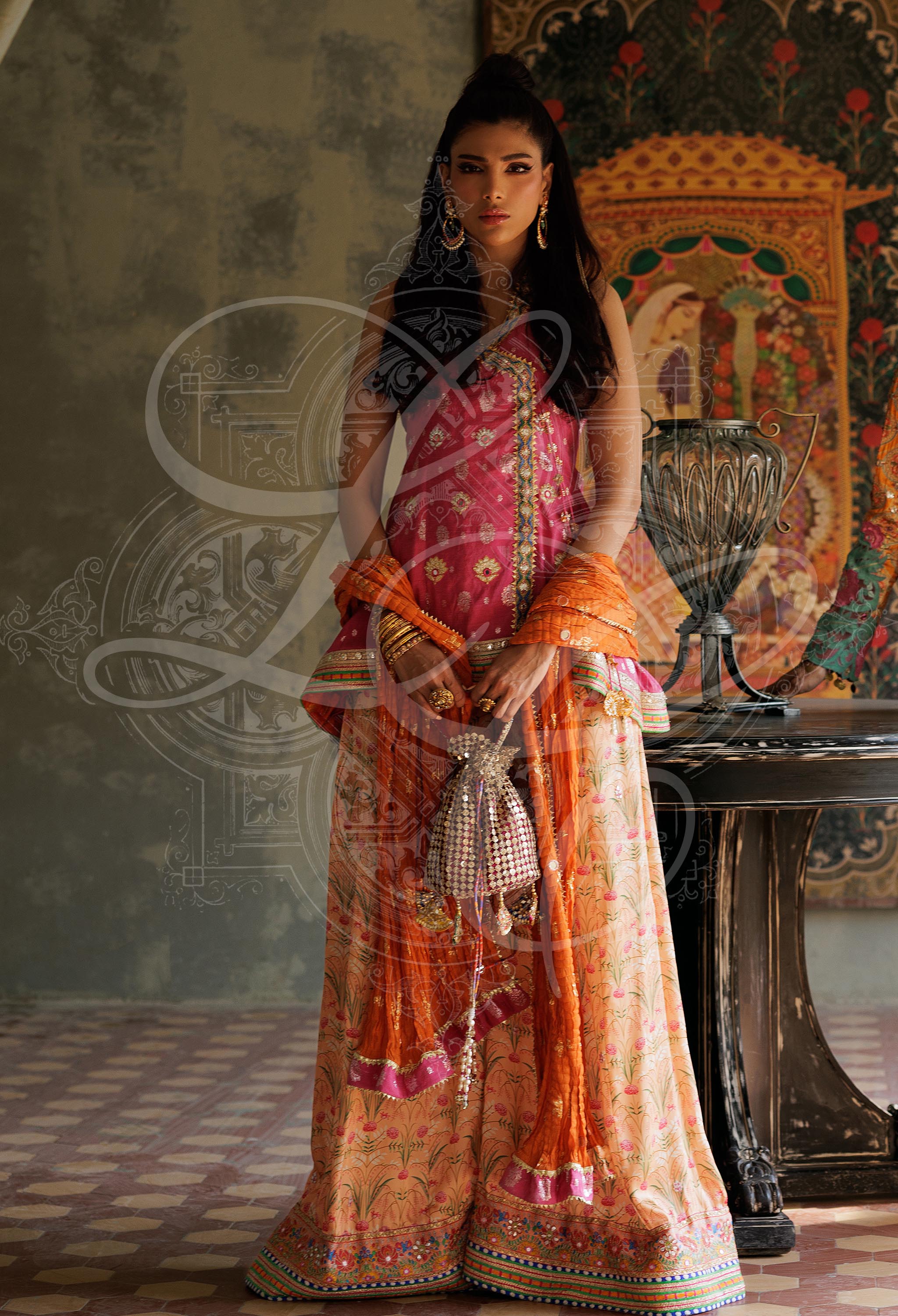 Roya - Peplum top with gota work and printed gota buti work