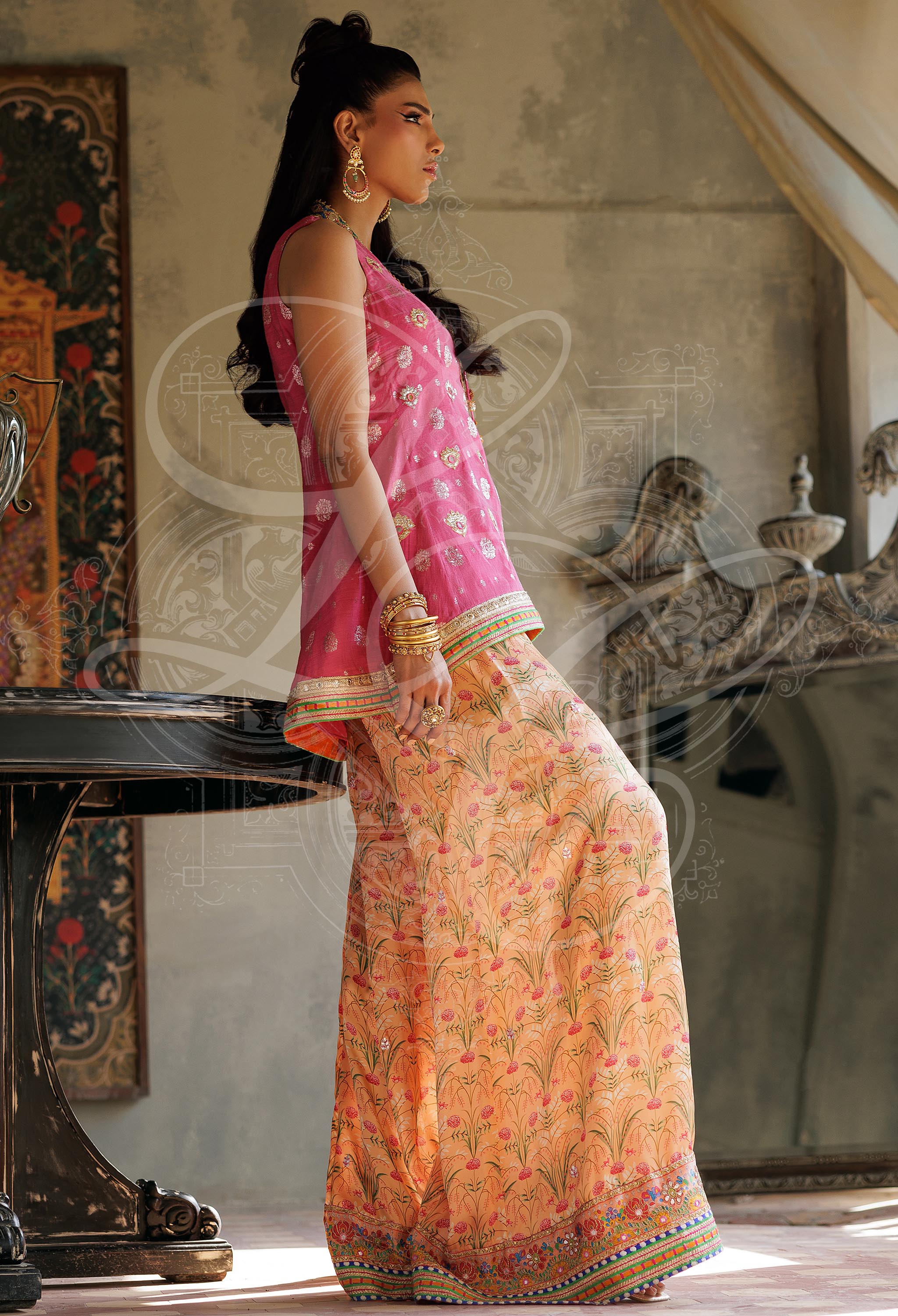 Roya - Peplum top with gota work and printed gota buti work