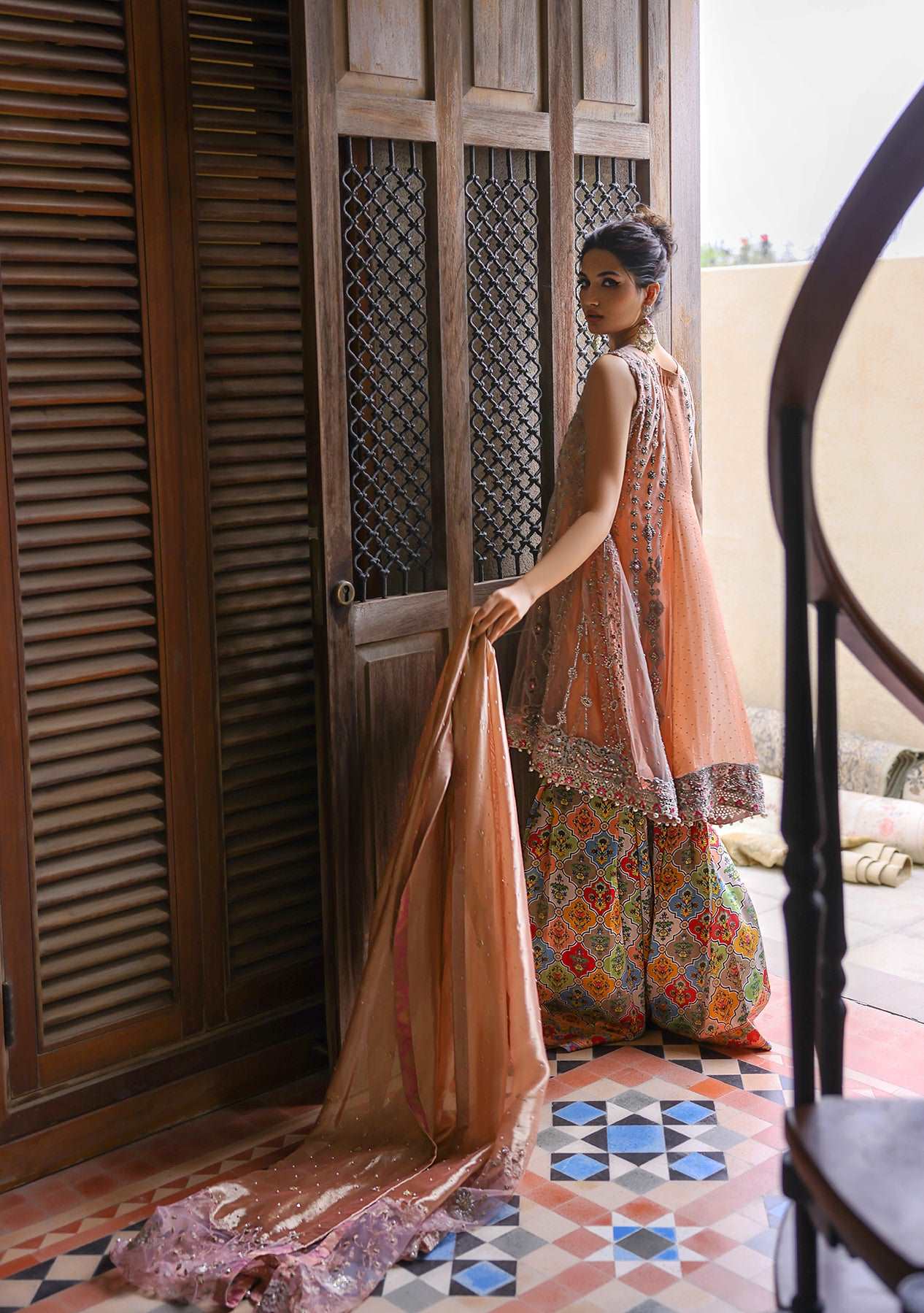 Short kalidar with gharara and dupatta