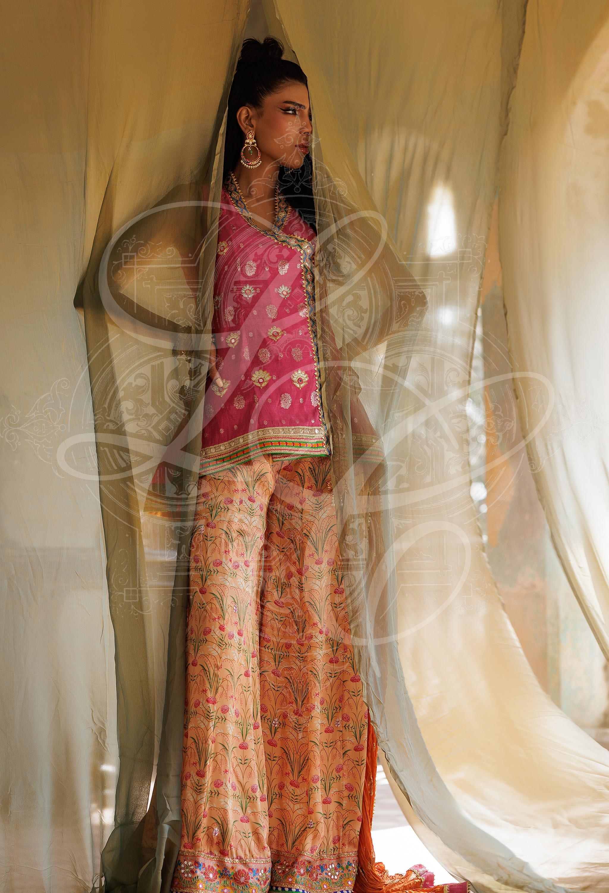 Roya - Peplum top with gota work and printed gota buti work