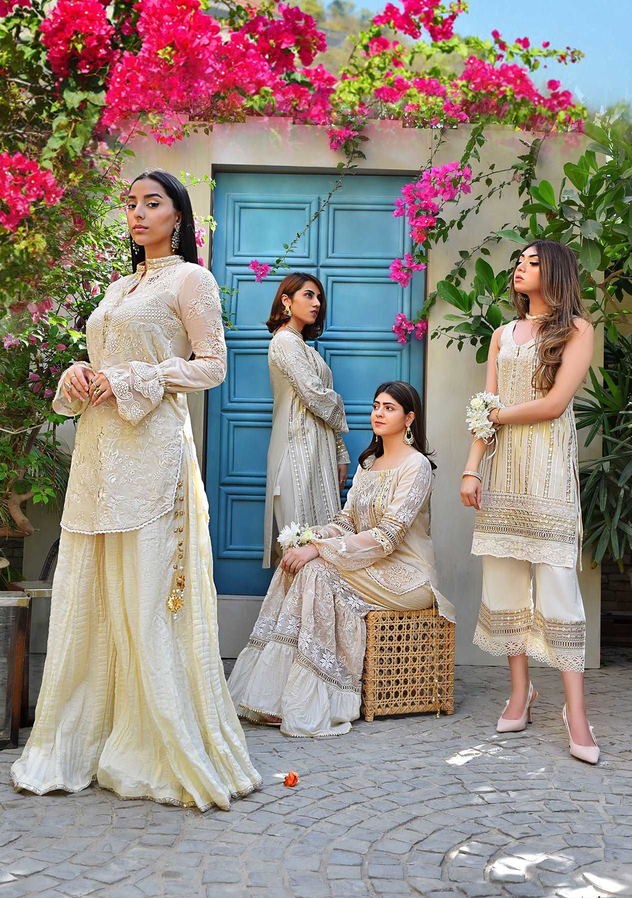 Beige gota kurta and skinny shalwar