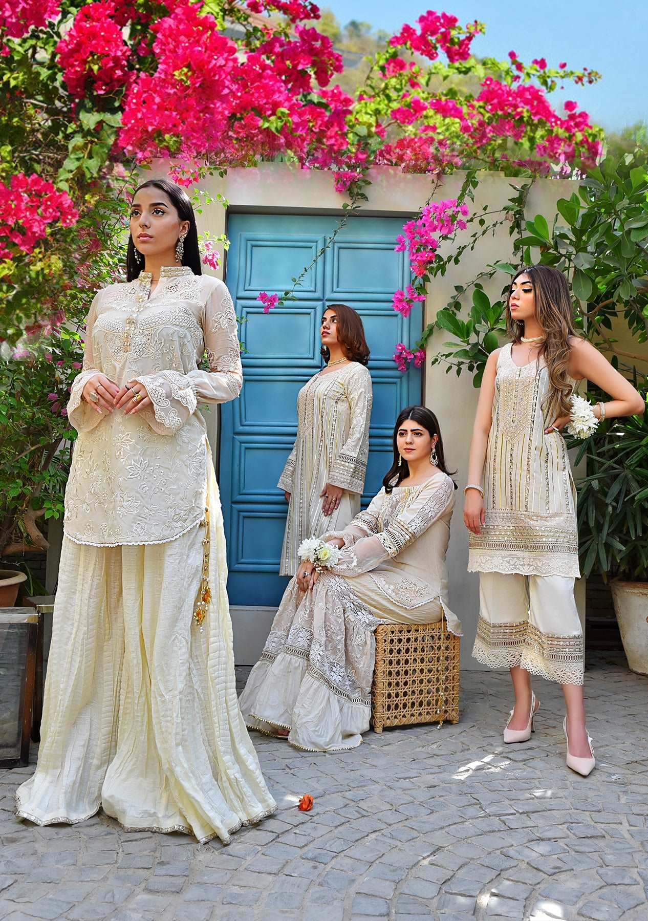 Beige short kurta with cutwork culottes