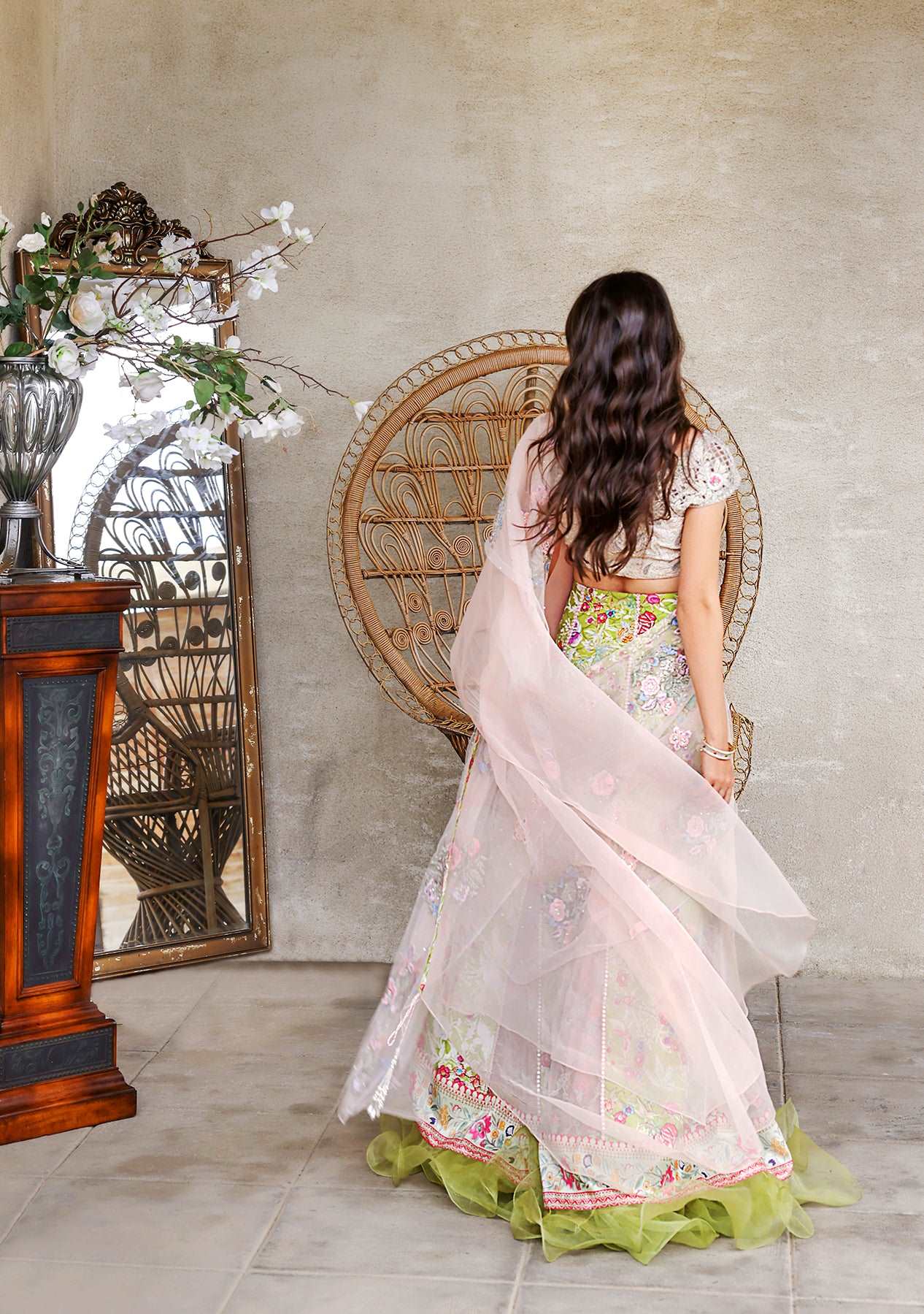 Printed lehenga choli with wrap around dupatta