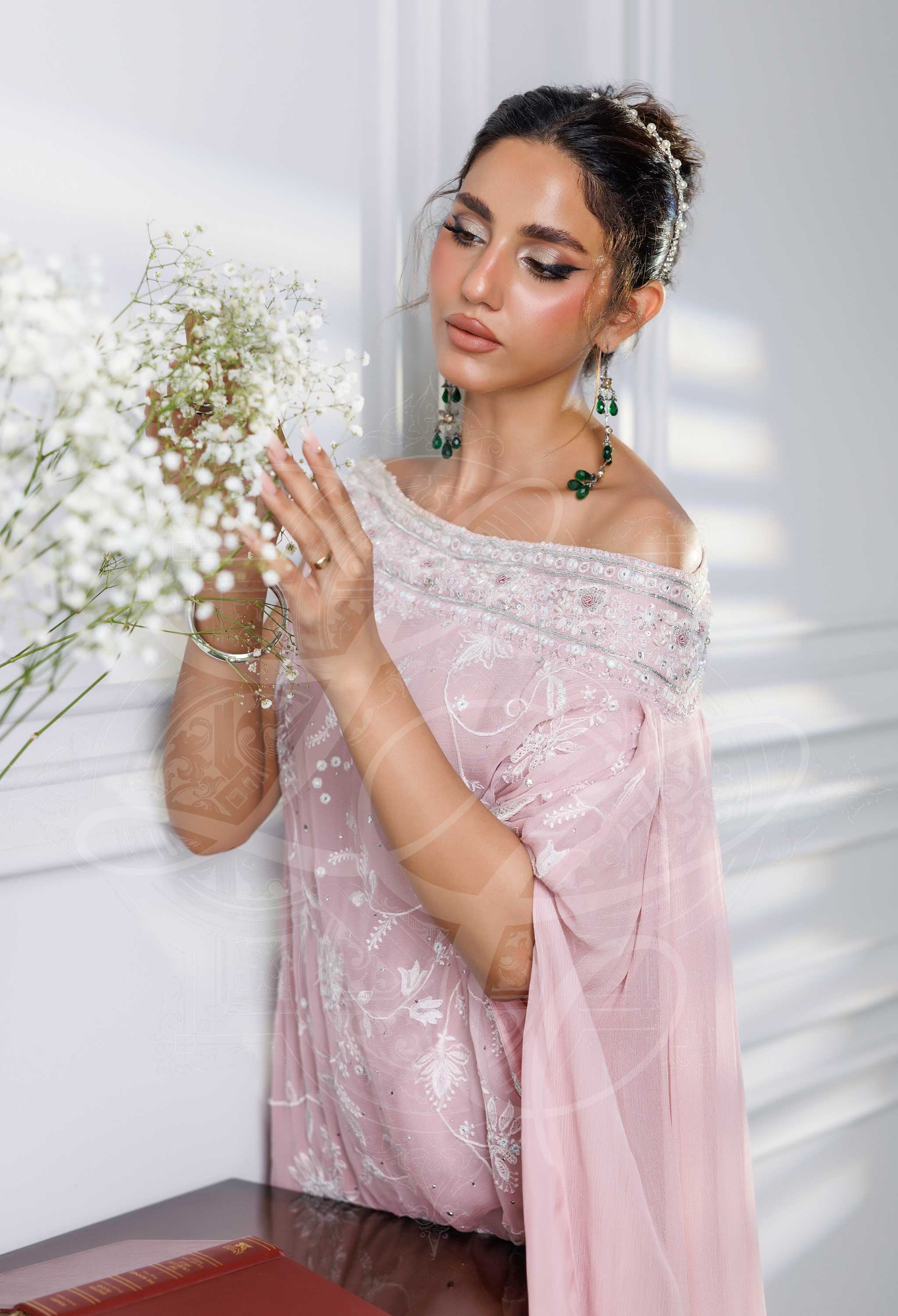 EYANA - Rose Pink Asymmetrical top With chikankari and Culottes