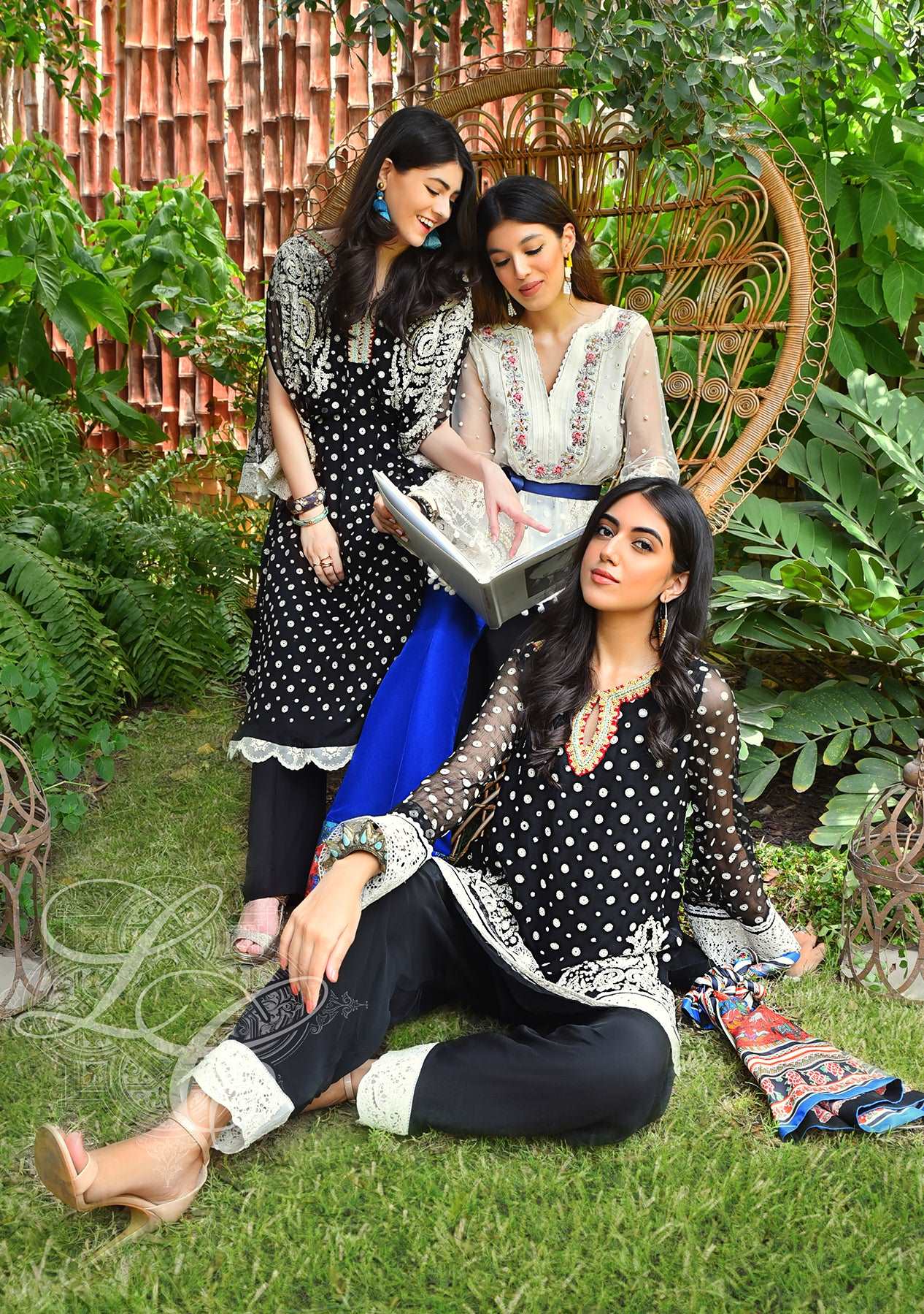 Black and white short kurta with a shalwar