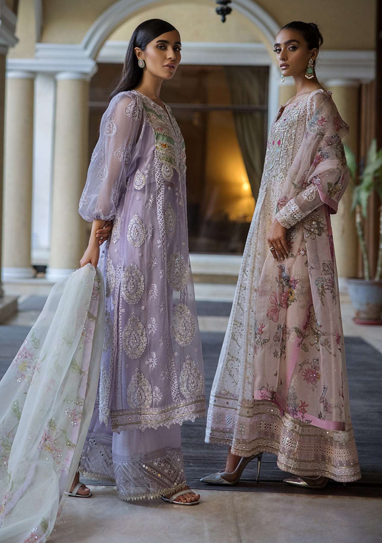 Purple chikankari boxy kurta with culottes and printed dupatta