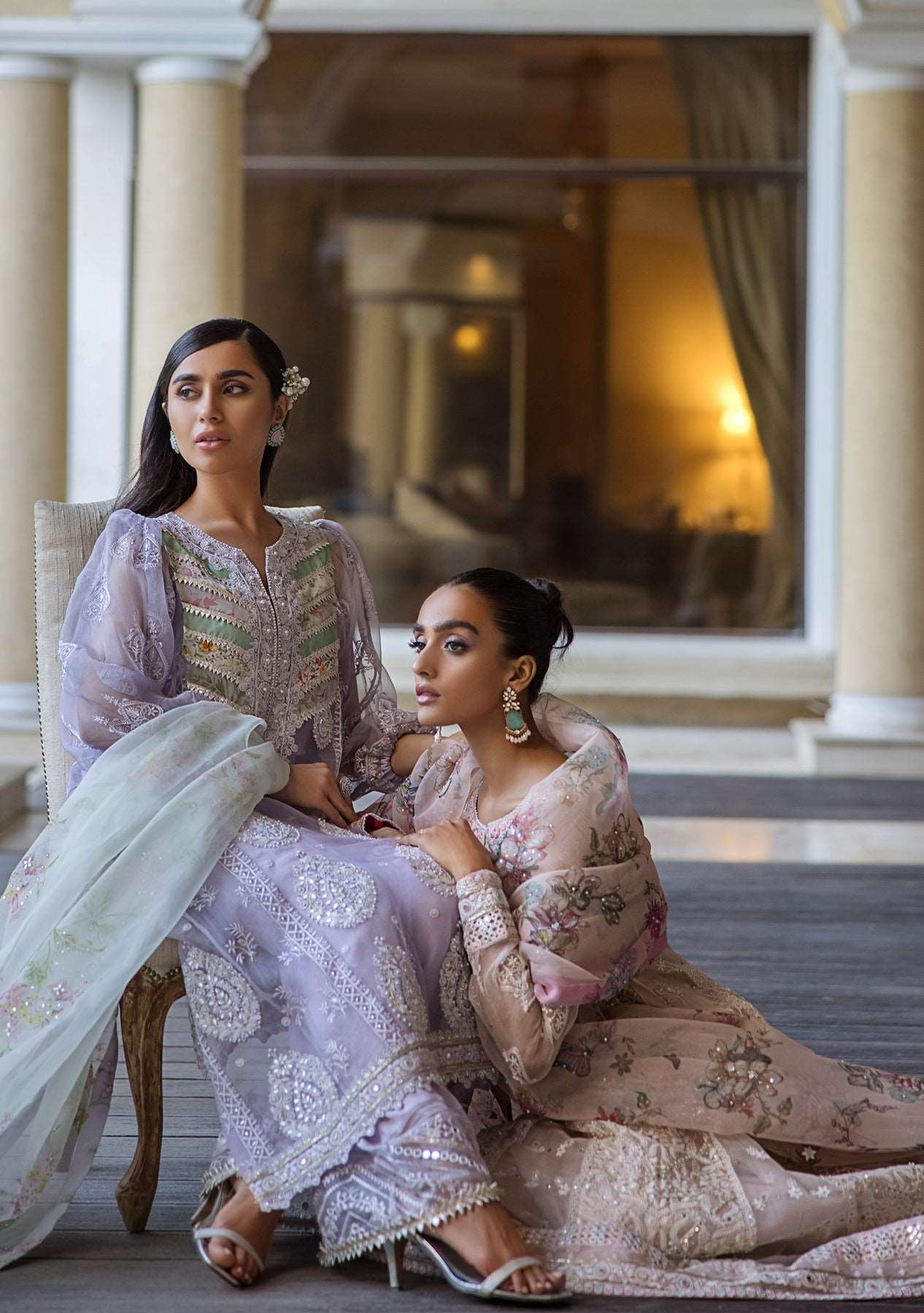 Purple chikankari boxy kurta with culottes and printed dupatta