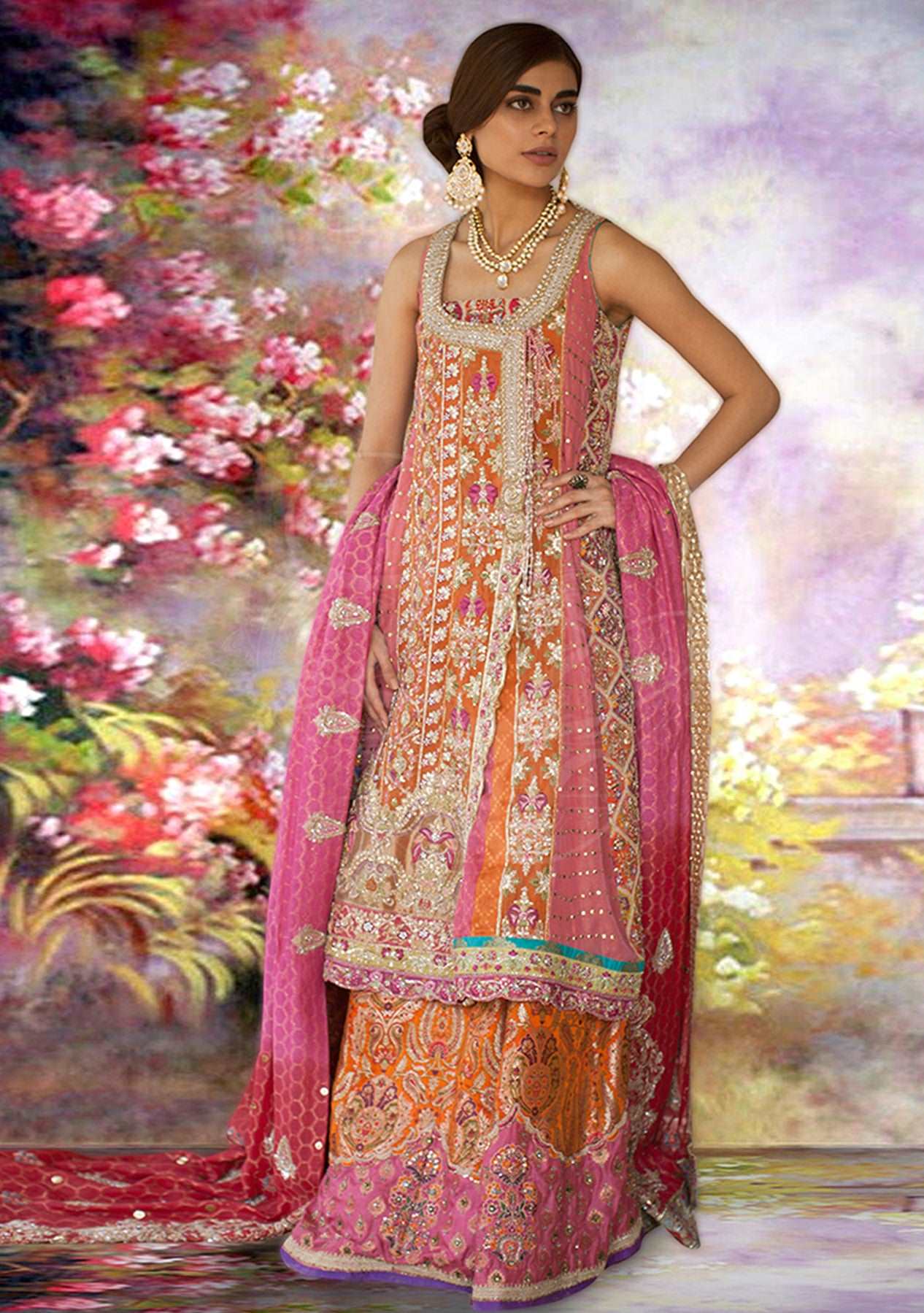 Bridal angrakha shirt with heavy lehenga and dupatta