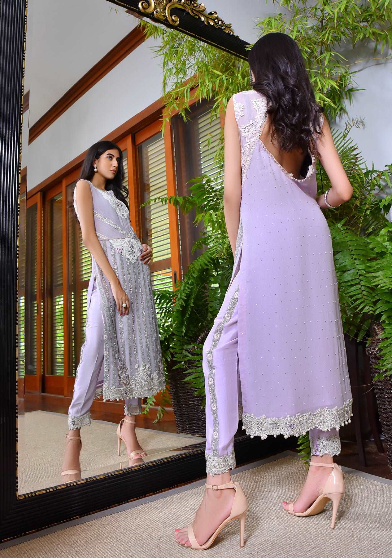Lavender long tunic with straight pants