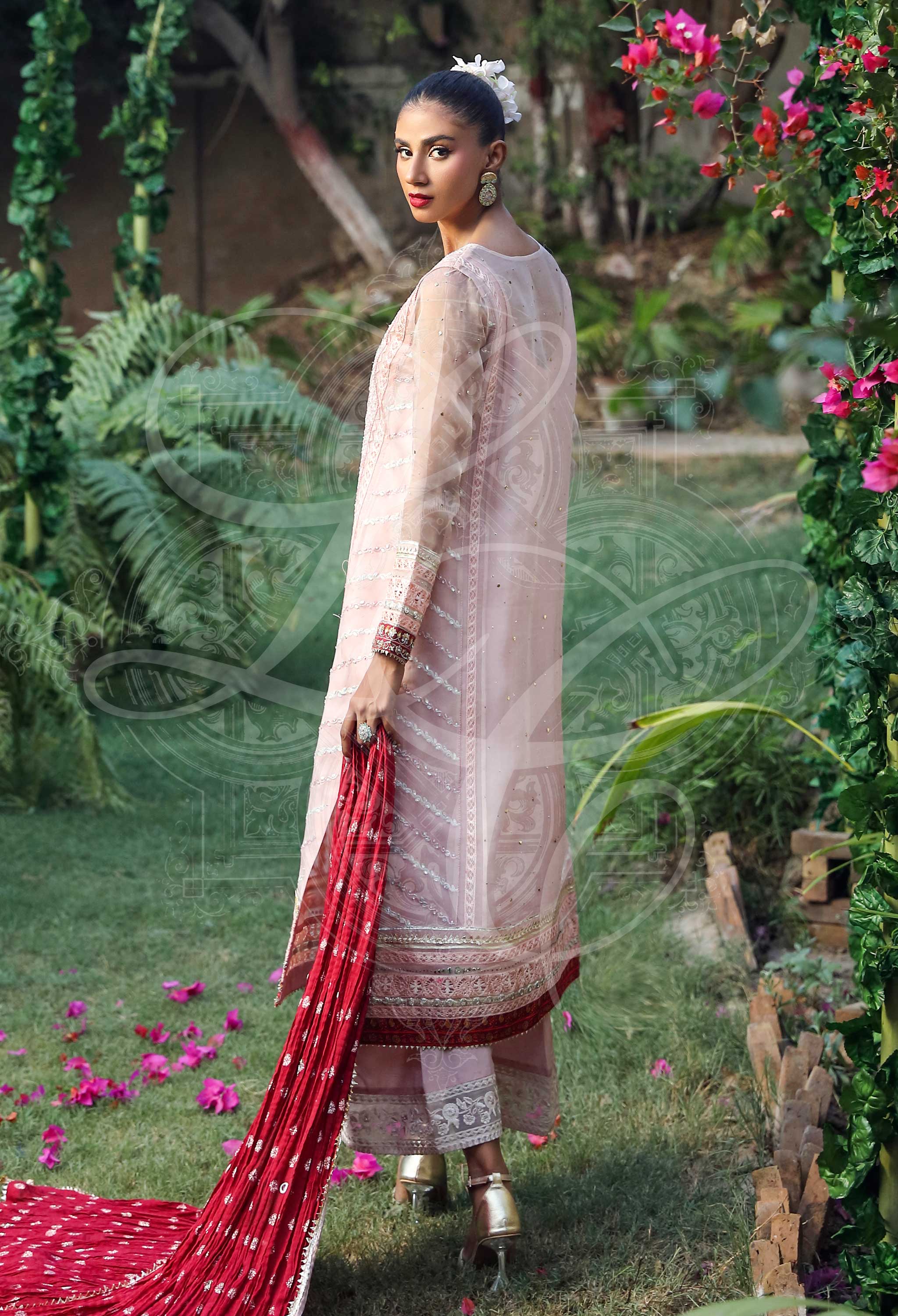 Zenia - Chikankari Long Shirt With Izzar Pants