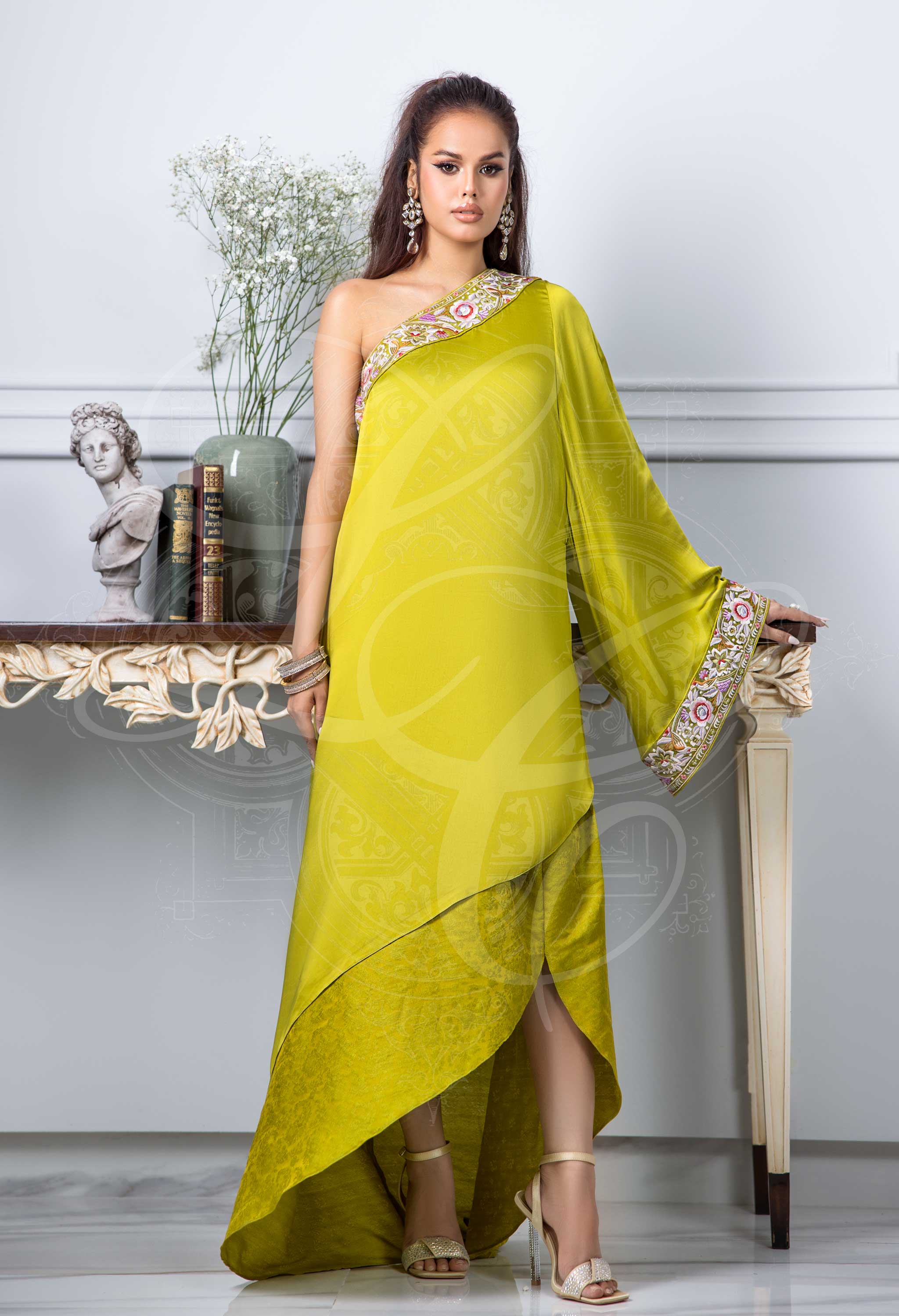 ERIS - Asymmetrical Top with Gara Embroidery and Tulip Sarong
