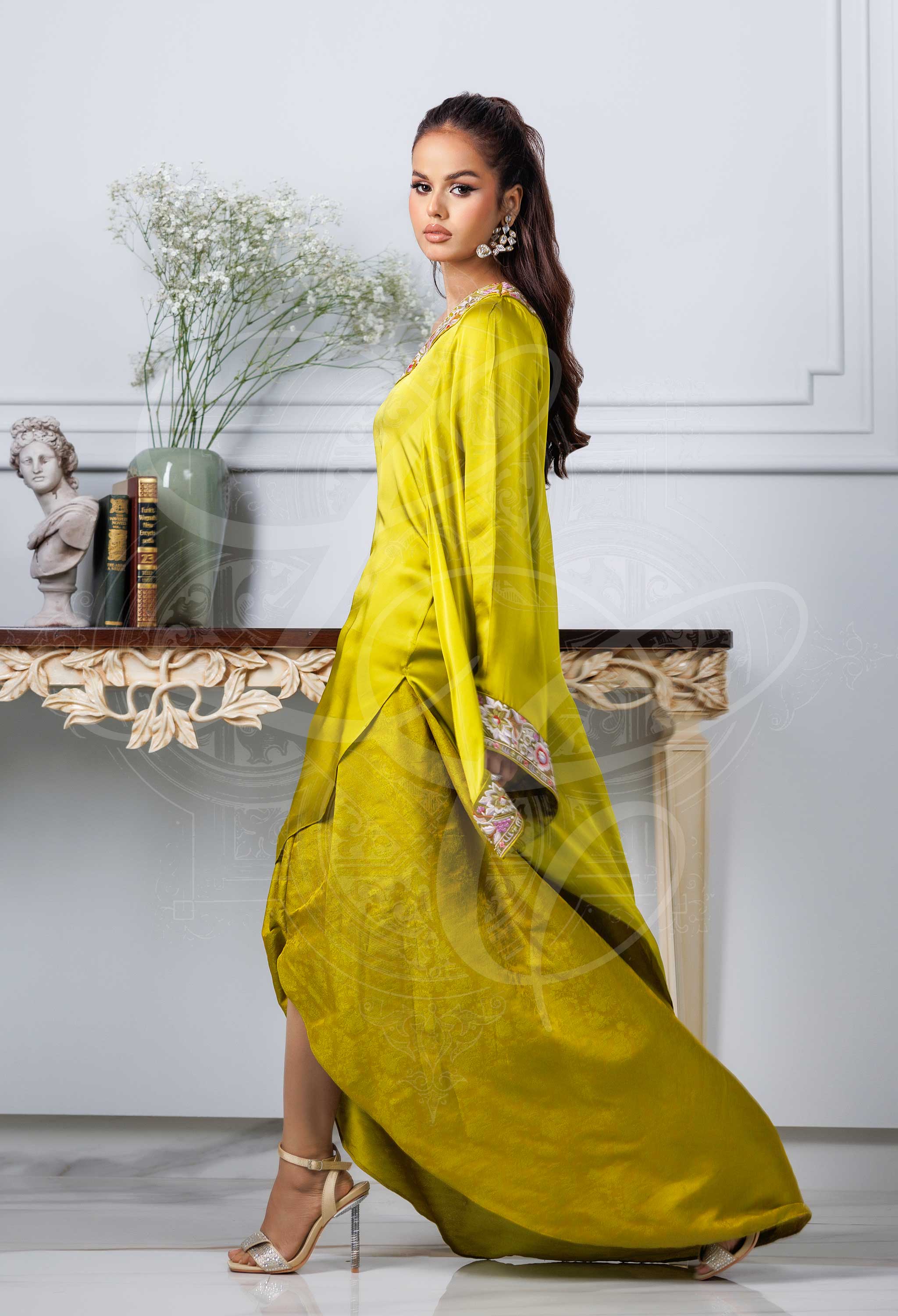 ERIS - Asymmetrical Top with Gara Embroidery and Tulip Sarong