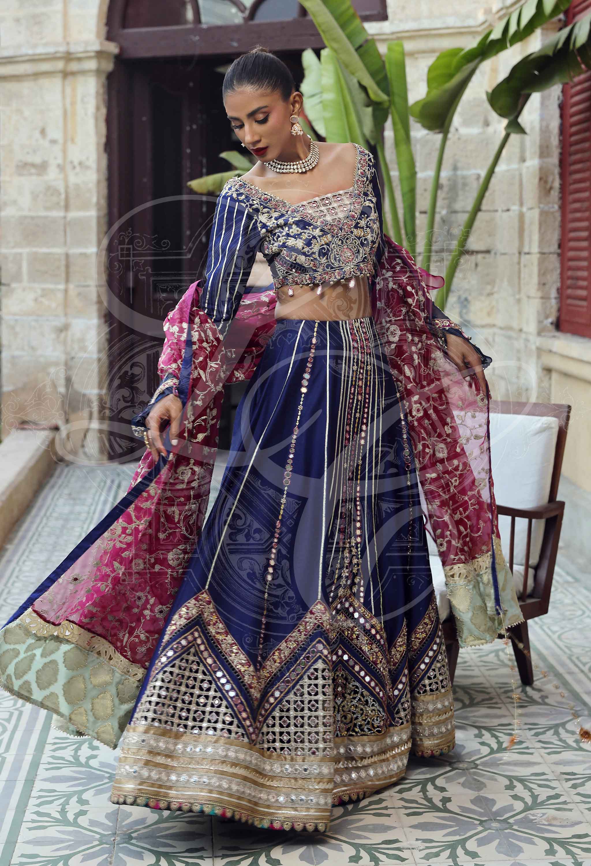 Dia - Mirror and Gota Work Lehenga With Embellished Blouse