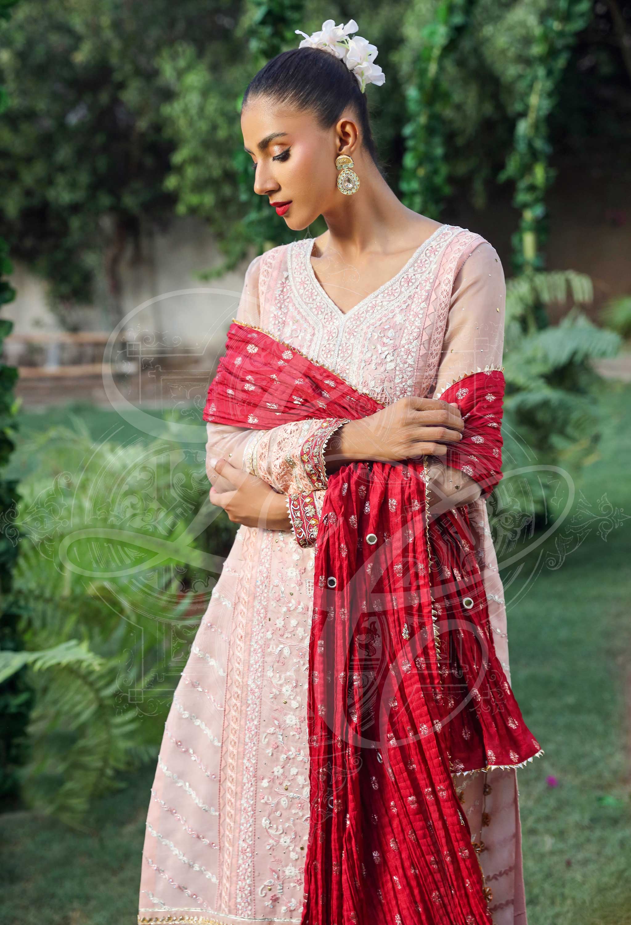Zenia - Chikankari Long Shirt With Izzar Pants