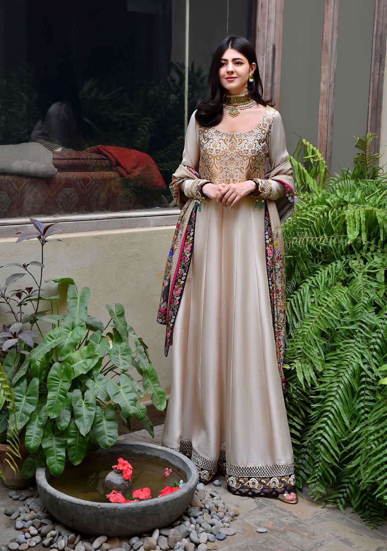 Beige peshwas with churidar