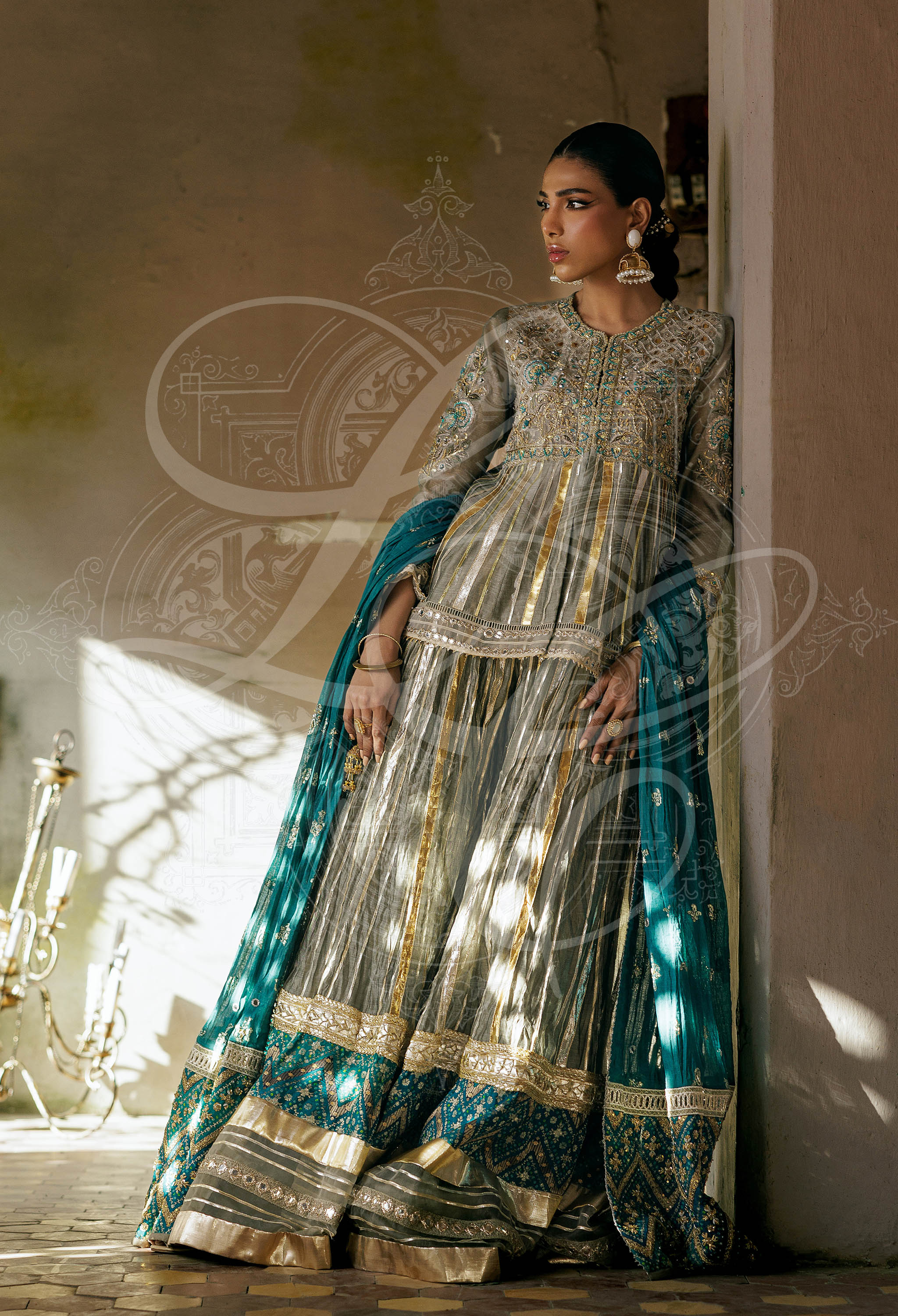 Lila- Peplum top with neckline front back and sleeves work with Gharara and light dupatta