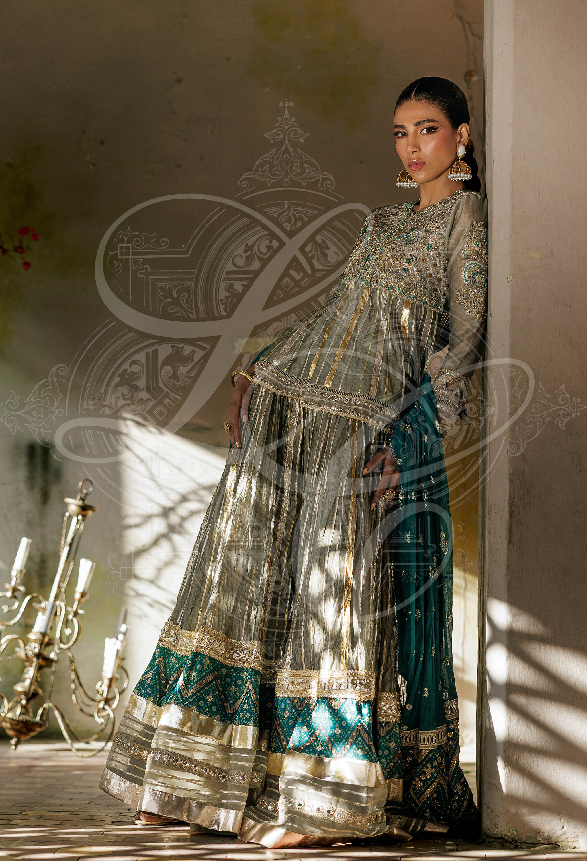 Lila- Peplum top with neckline front back and sleeves work with Gharara and light dupatta