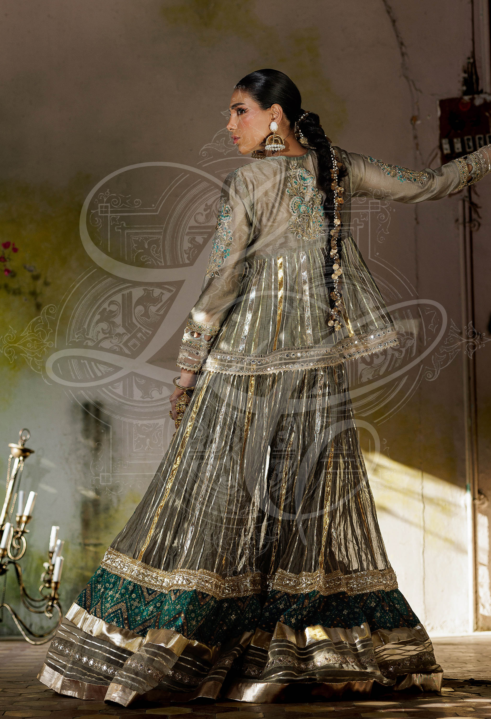 Lila- Peplum top with neckline front back and sleeves work with Gharara and light dupatta