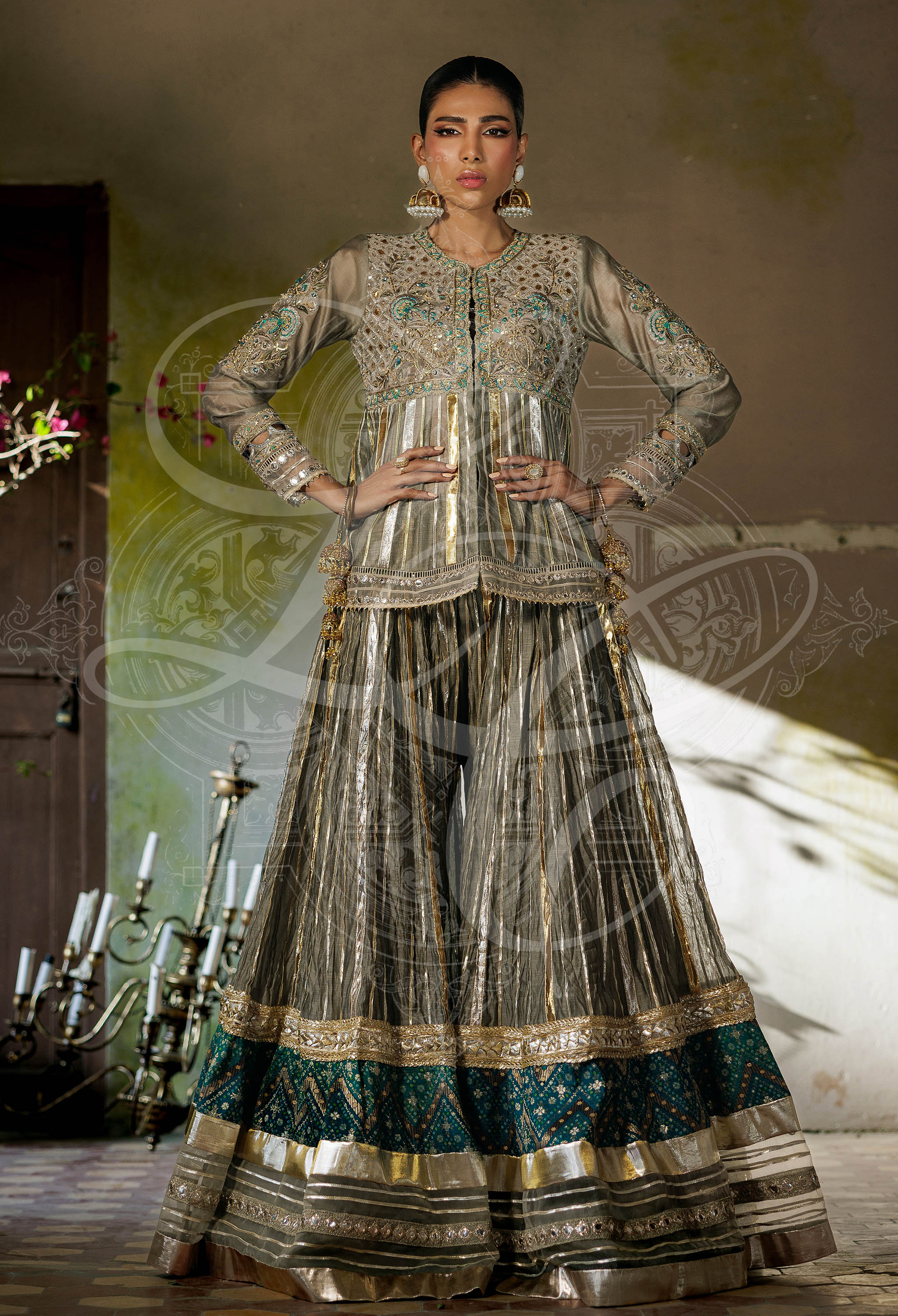 Lila- Peplum top with neckline front back and sleeves work with Gharara and light dupatta