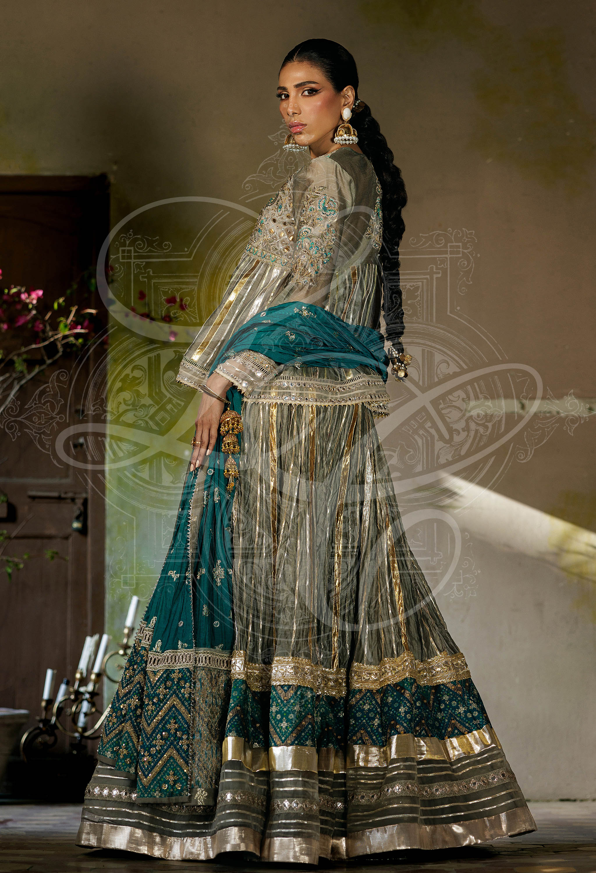Lila- Peplum top with neckline front back and sleeves work with Gharara and light dupatta