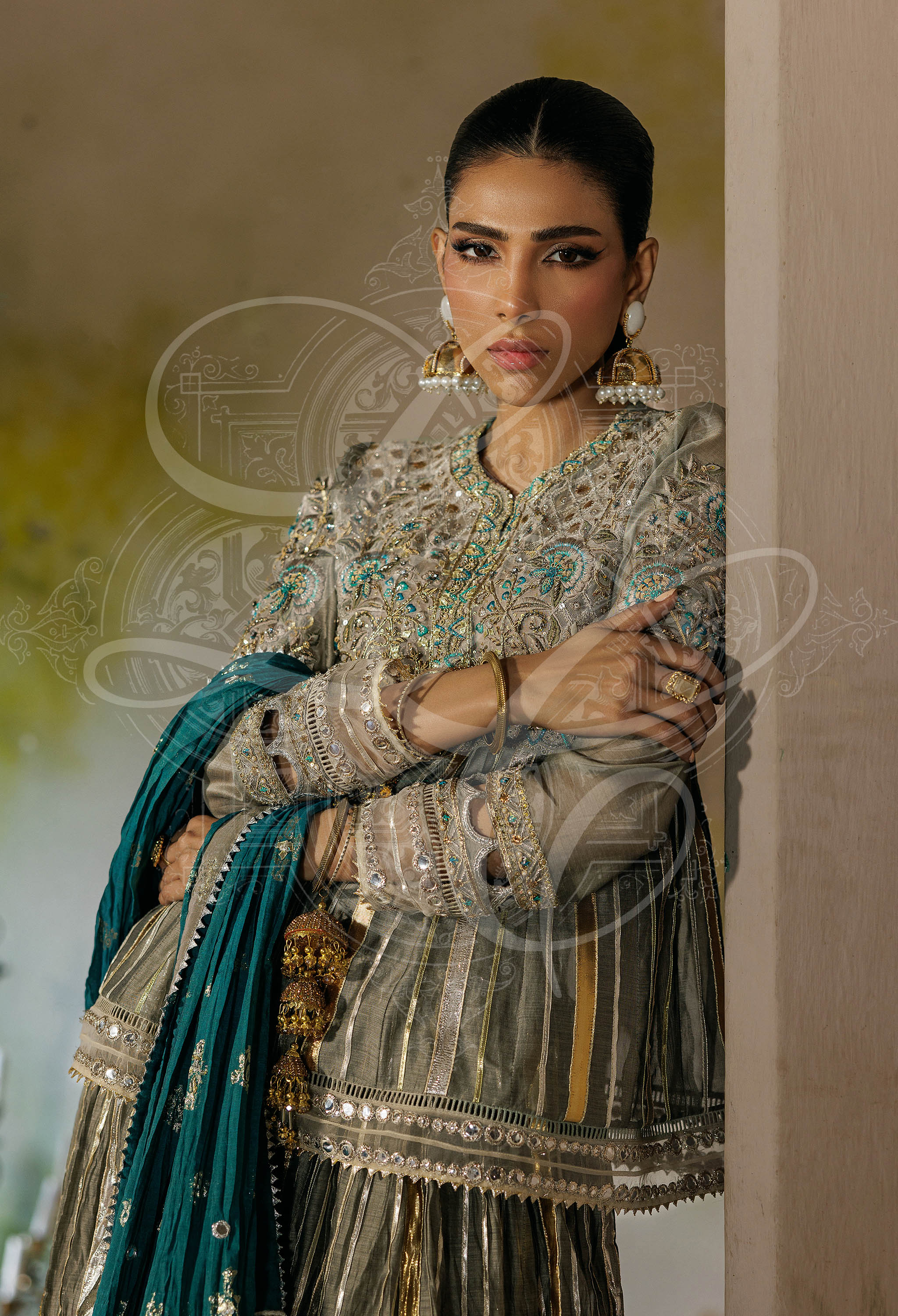 Lila- Peplum top with neckline front back and sleeves work with Gharara and light dupatta