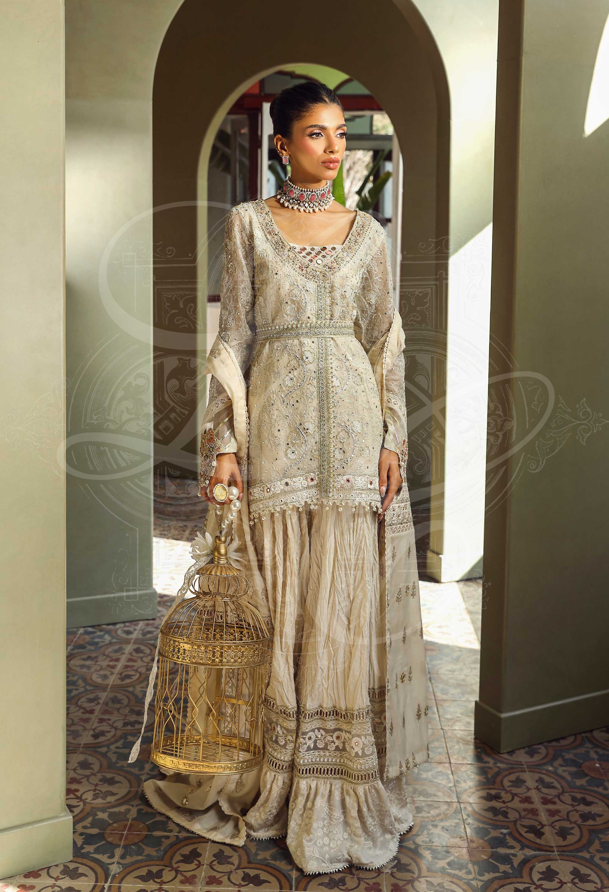 Zoya - Chikankari Kaamdaani Peplum Top With Gharara
