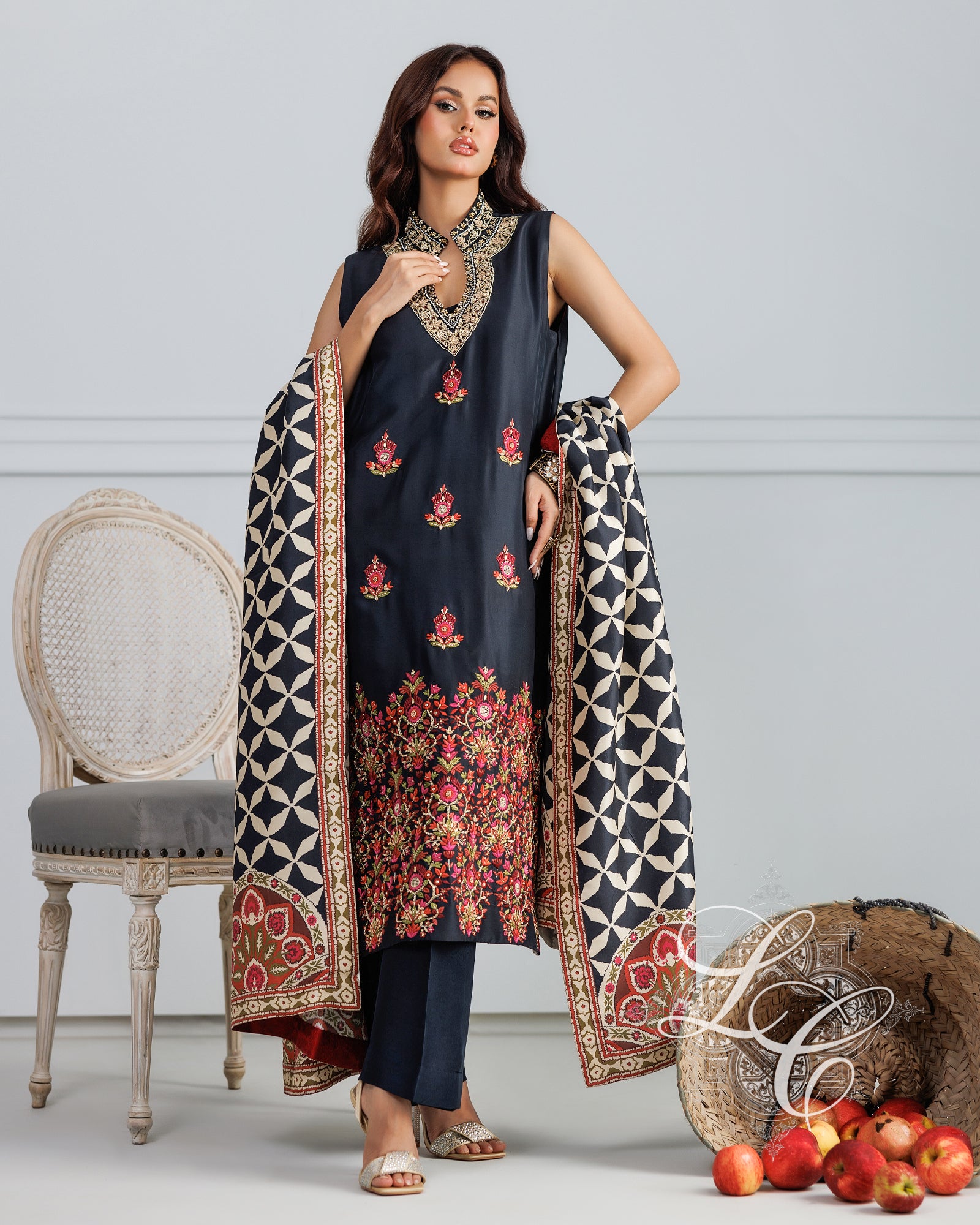 Salma Client Order: Black pure rawsilk ari work outfit