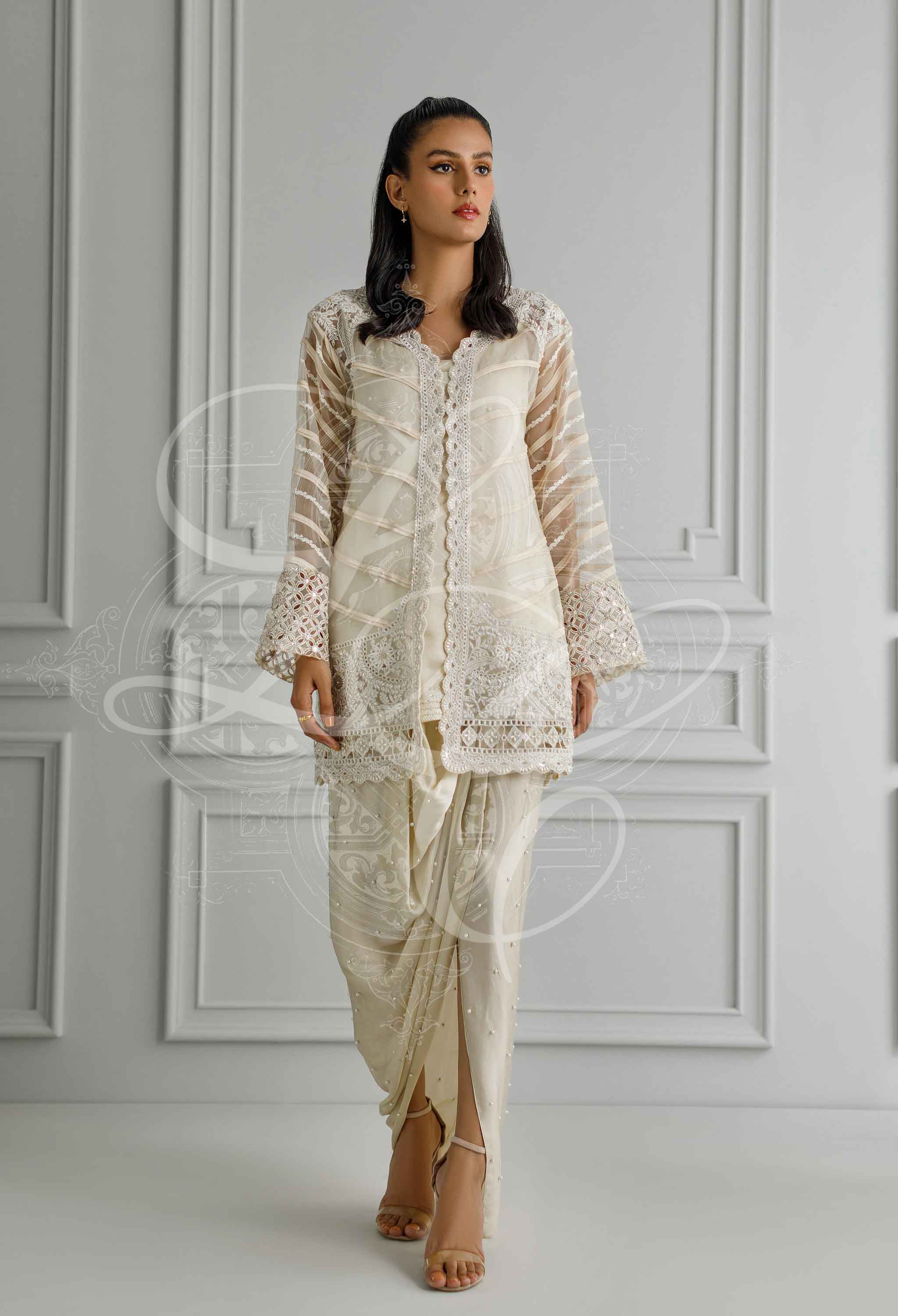 Cream coat and sarong set