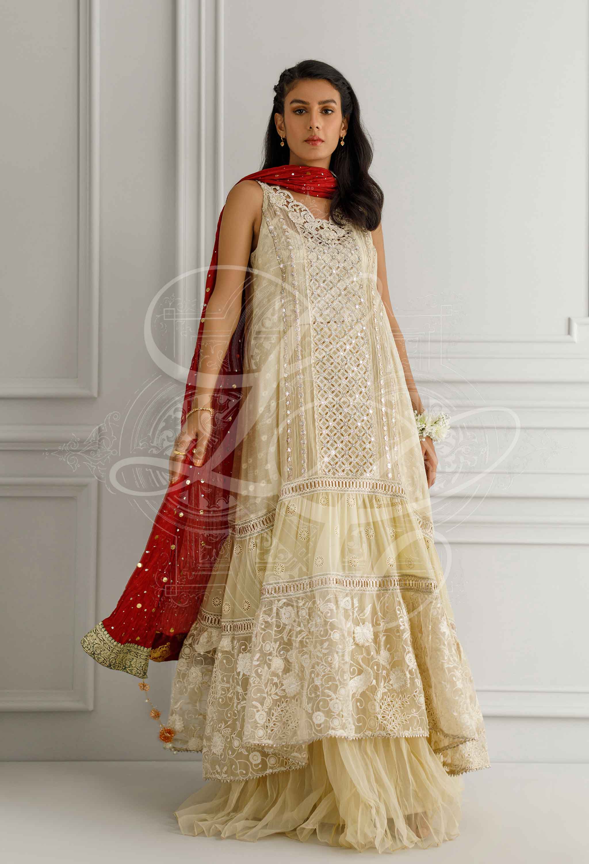 Ivory dress with a crushed lehenga