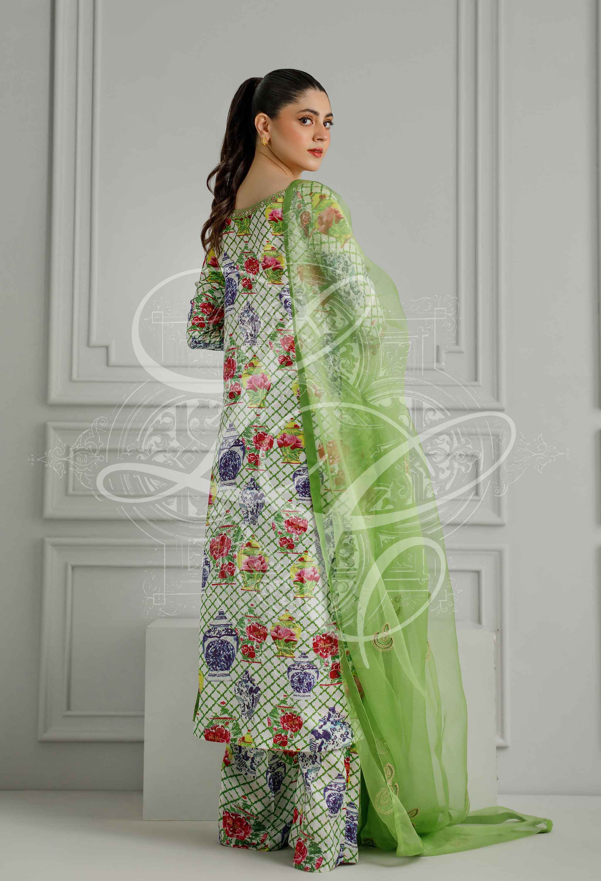 Lime green printed coord set