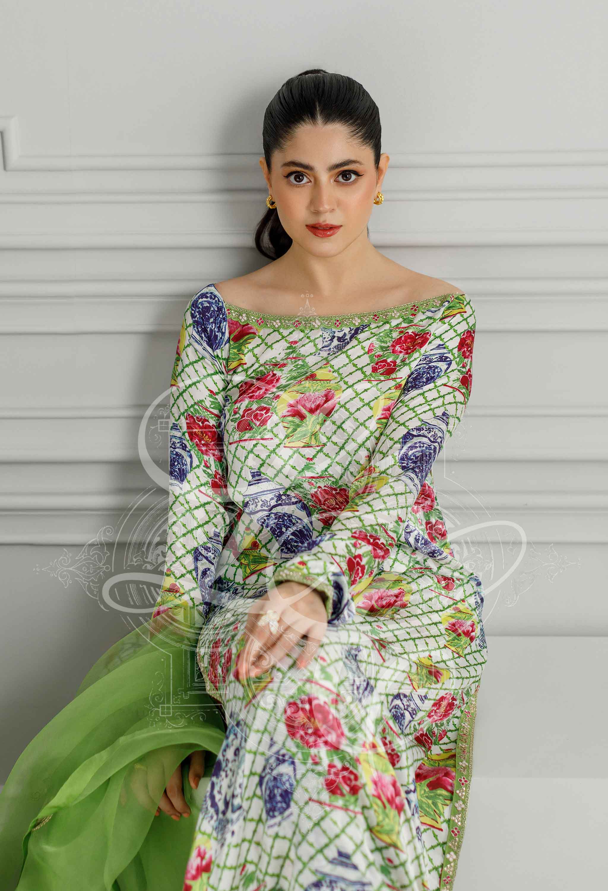 Lime green printed coord set