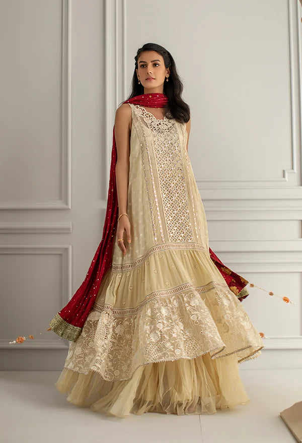 Ivory Dress with A Crushed Lehenga