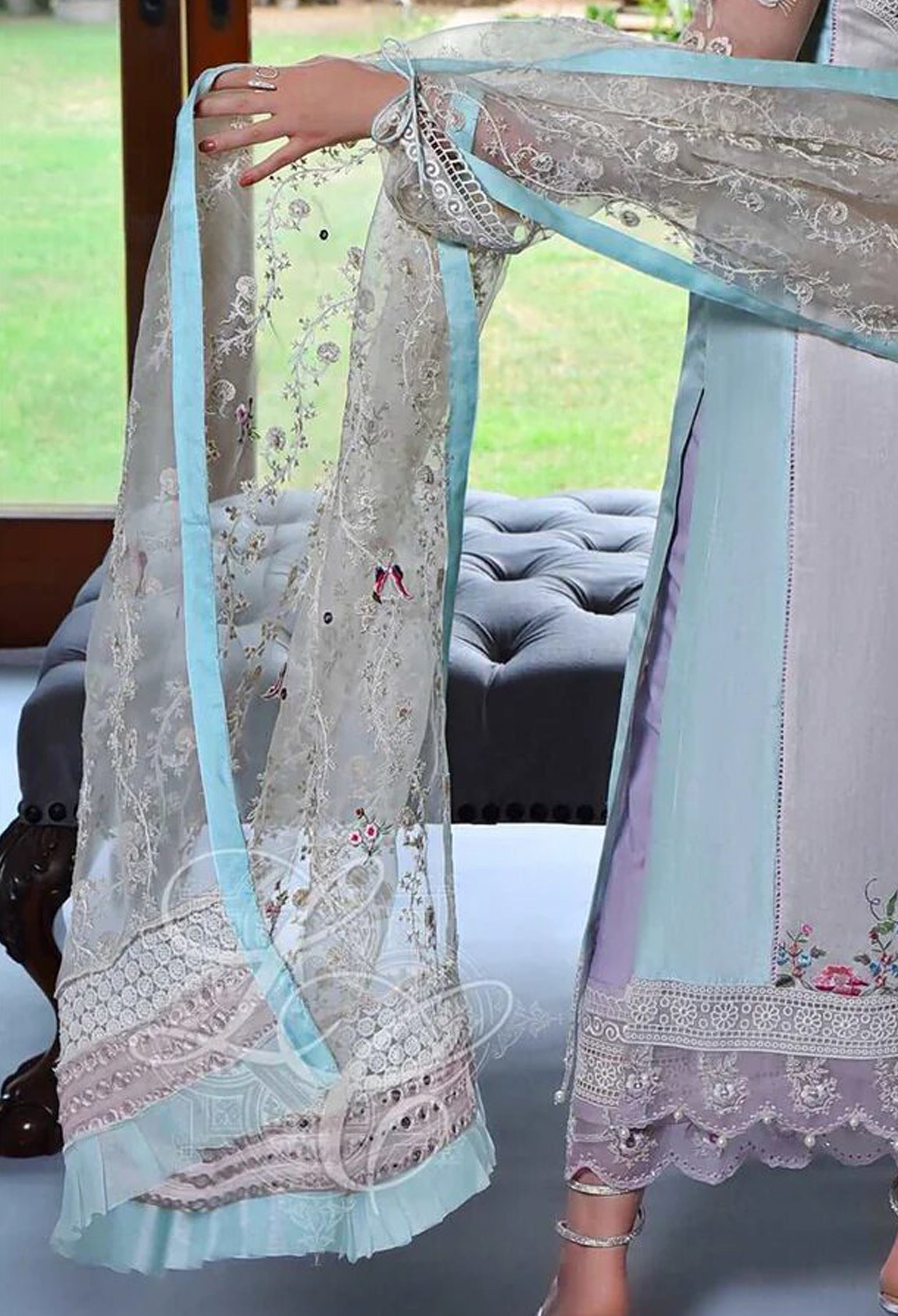 Embroidered & Pearl Chan Organza Dupatta