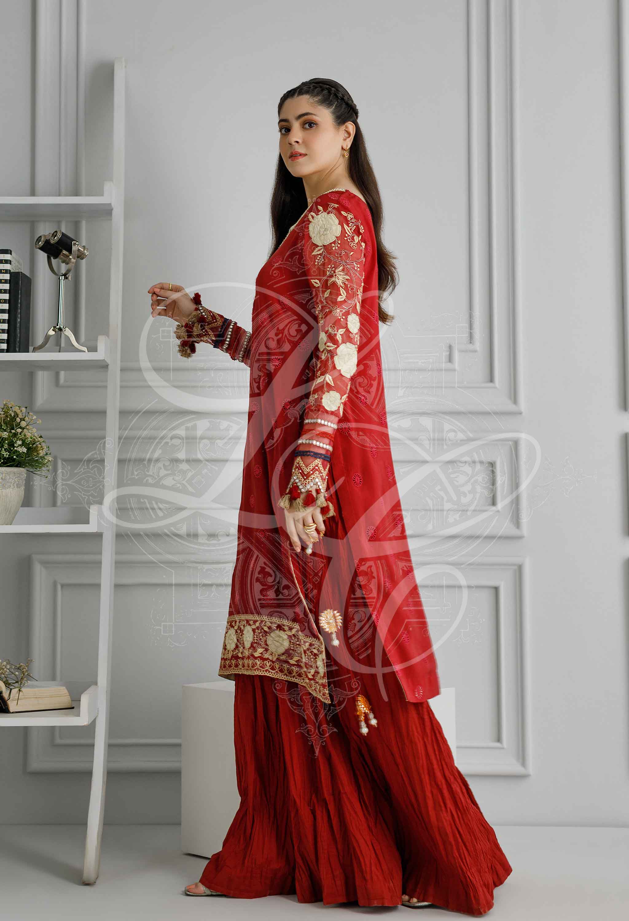 Red gharara co ord set