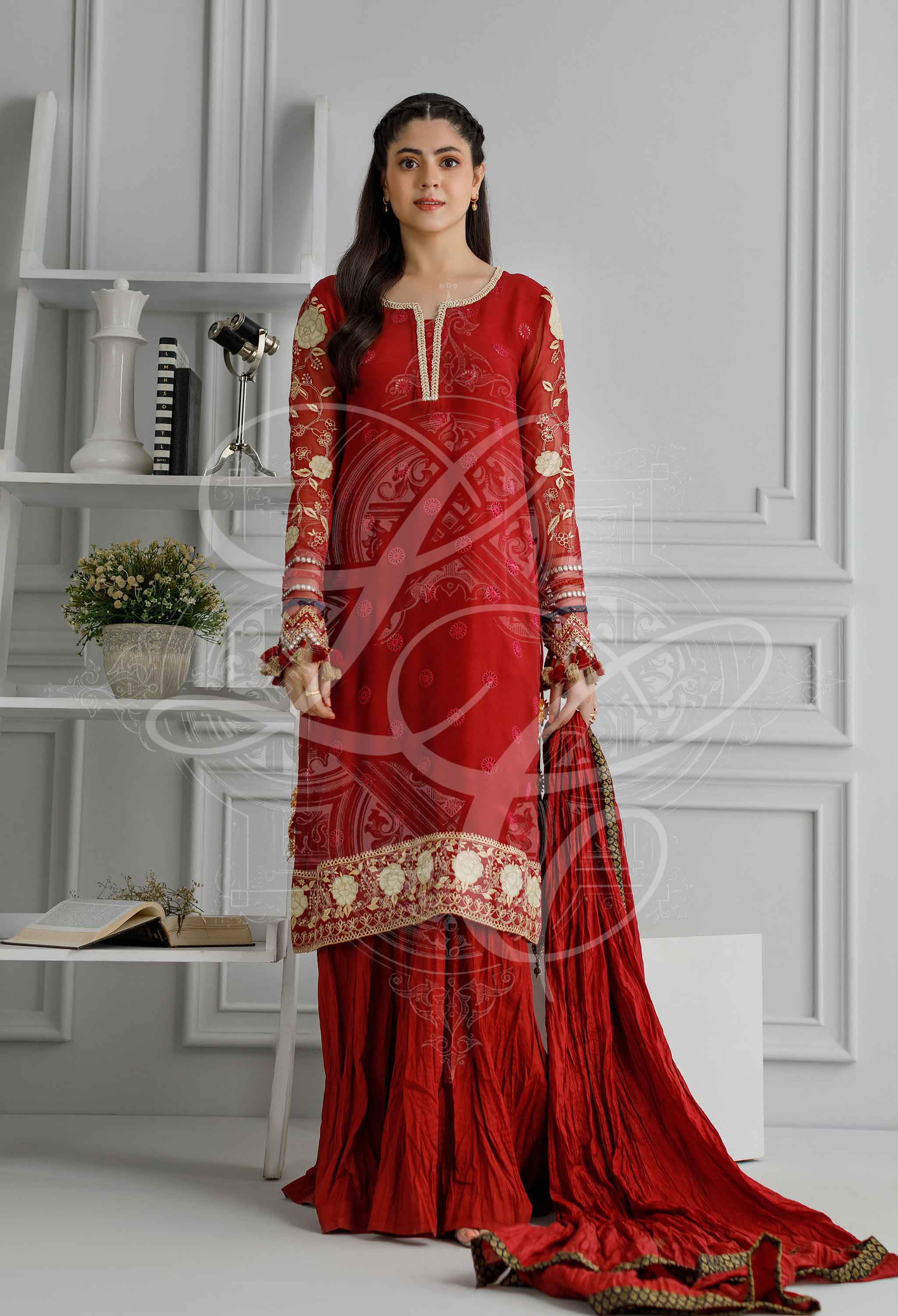 Red gharara co ord set