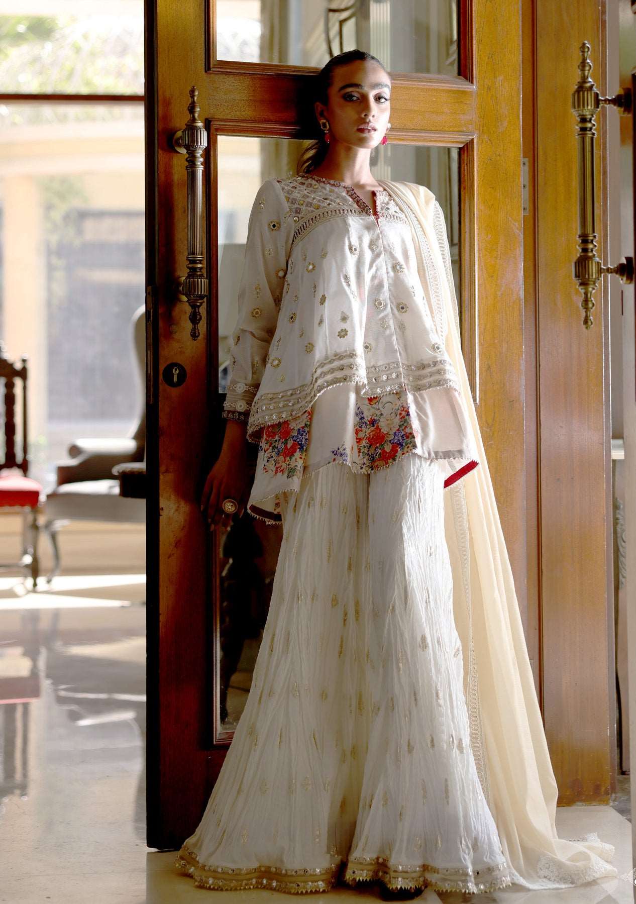 Layered peplum with crushed gharara