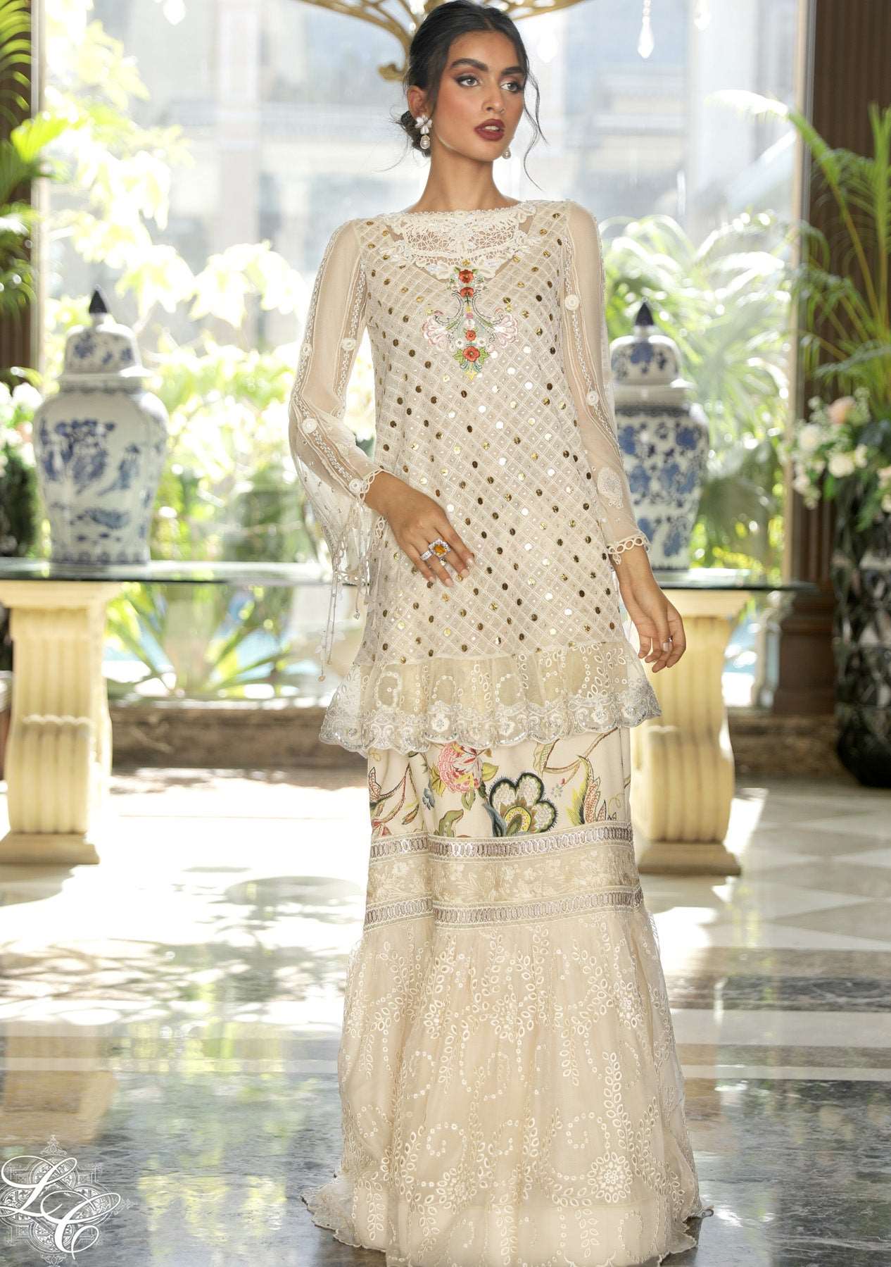 Kaamdani tunic with ruffle lehenga