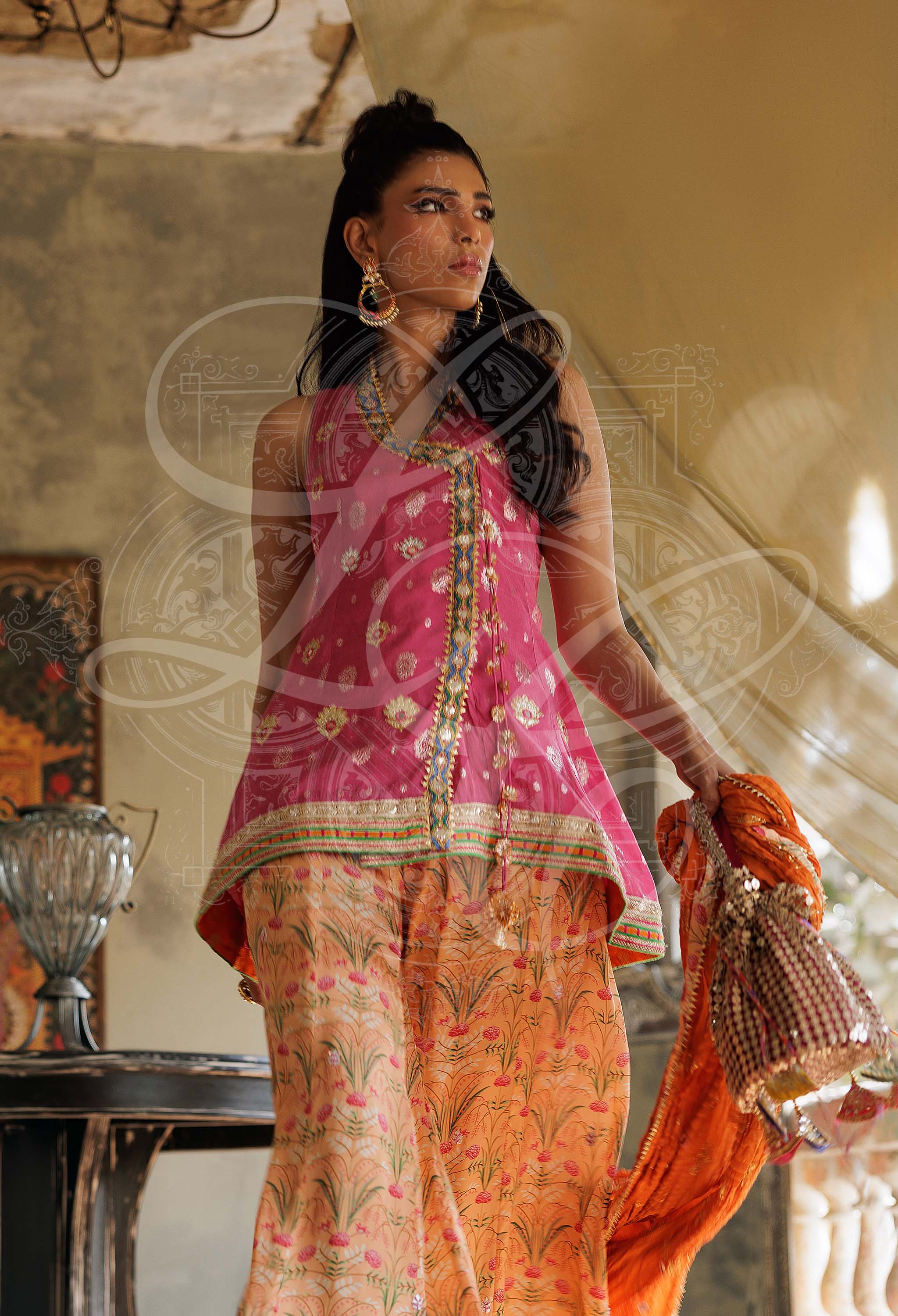 Roya - Peplum top with gota work and printed gota buti work