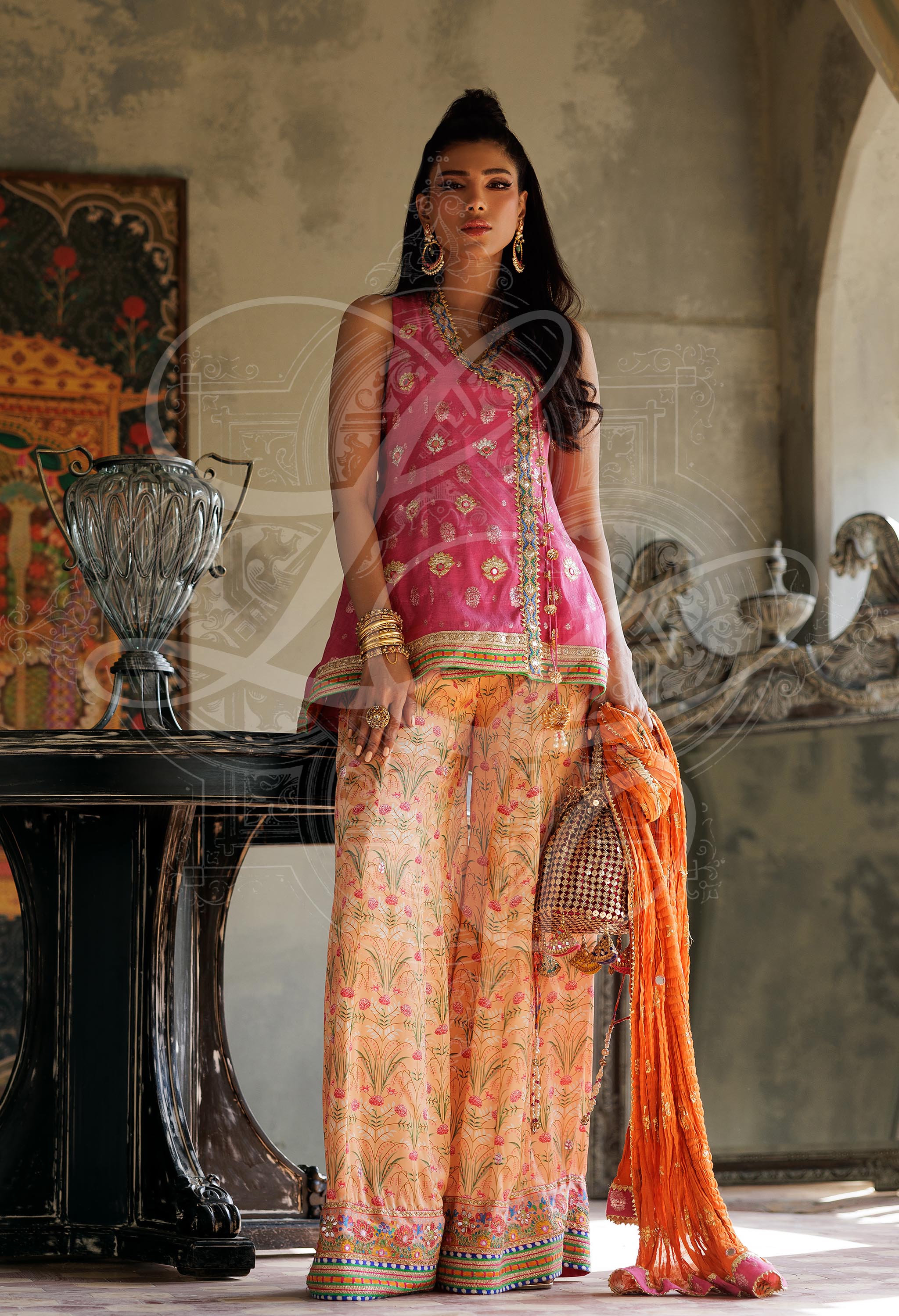 Roya - Peplum top with gota work and printed gota buti work